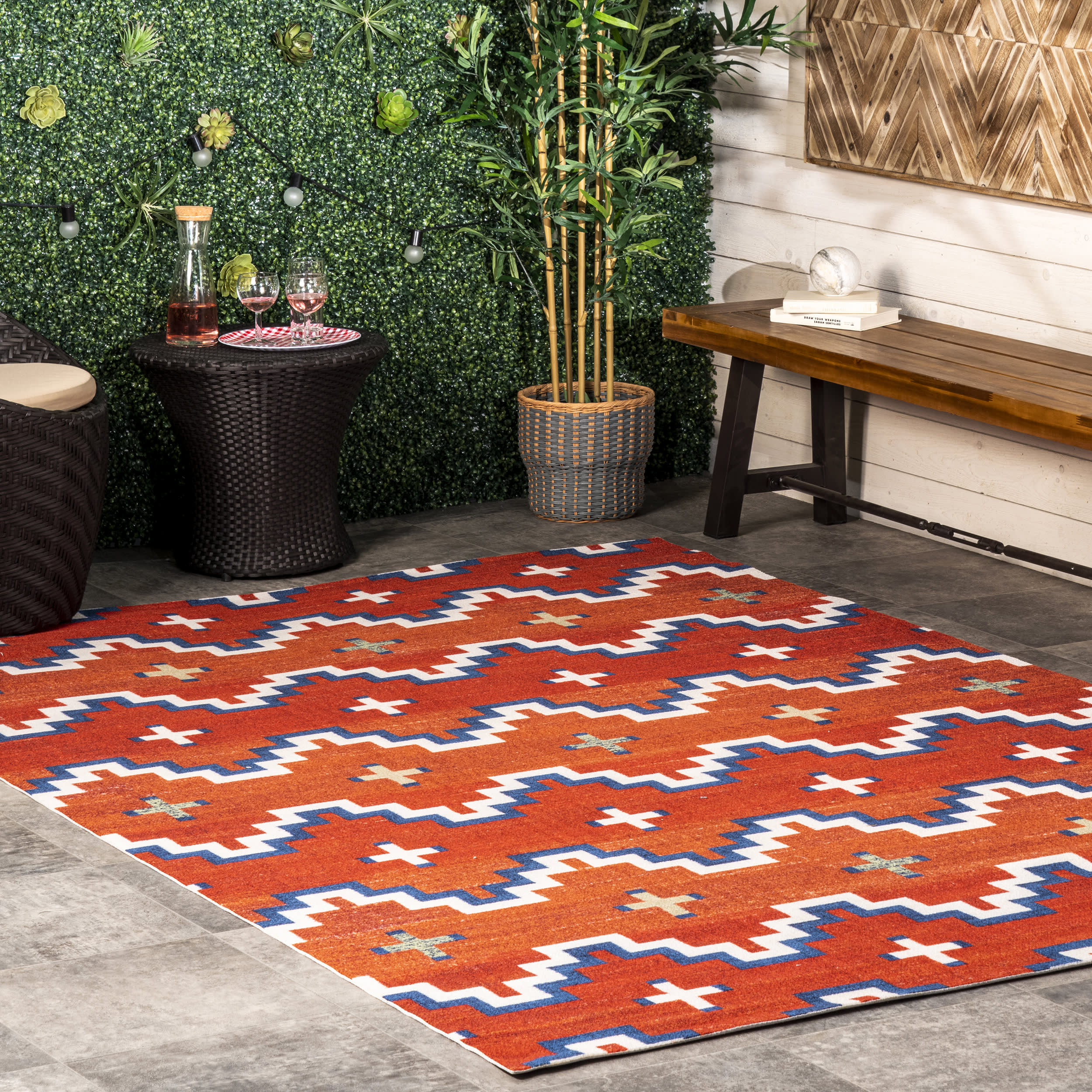 Retro Aztec Indoor/Outdoor Rug | Rust - Image 2