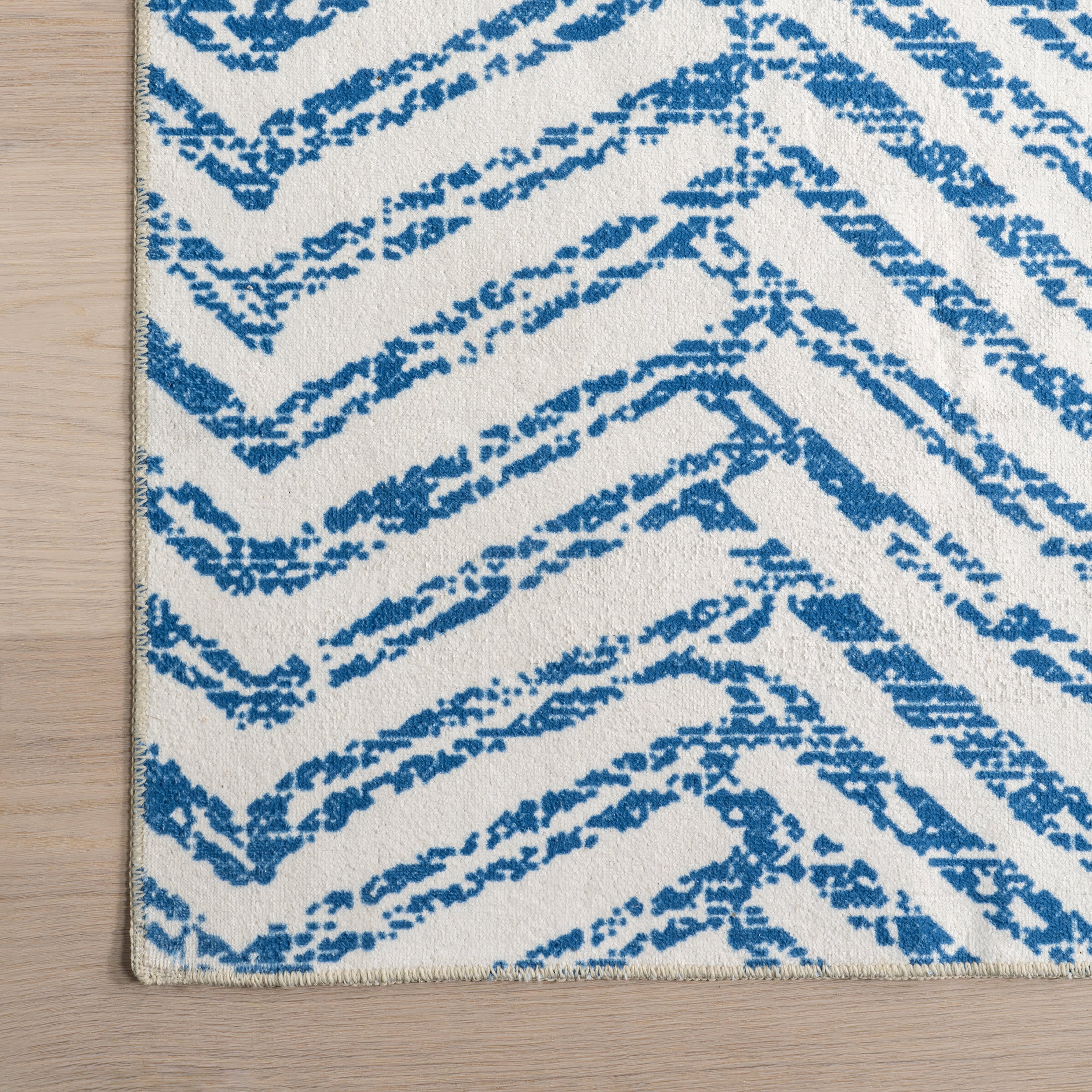 Reverse Herringbone Spill Proof Washable Rug | Blue - Image 3