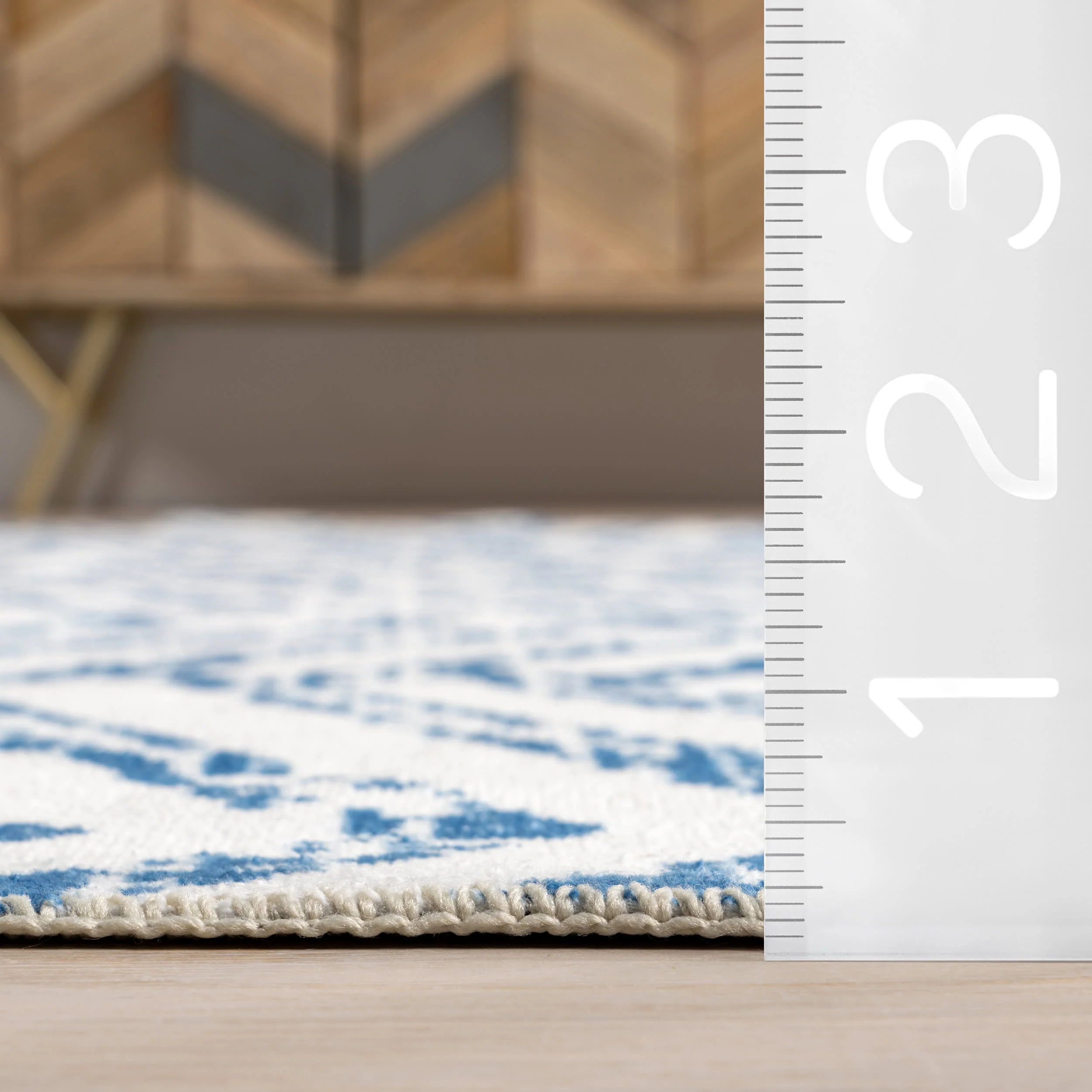 Reverse Herringbone Spill Proof Washable Rug | Blue - Image 5
