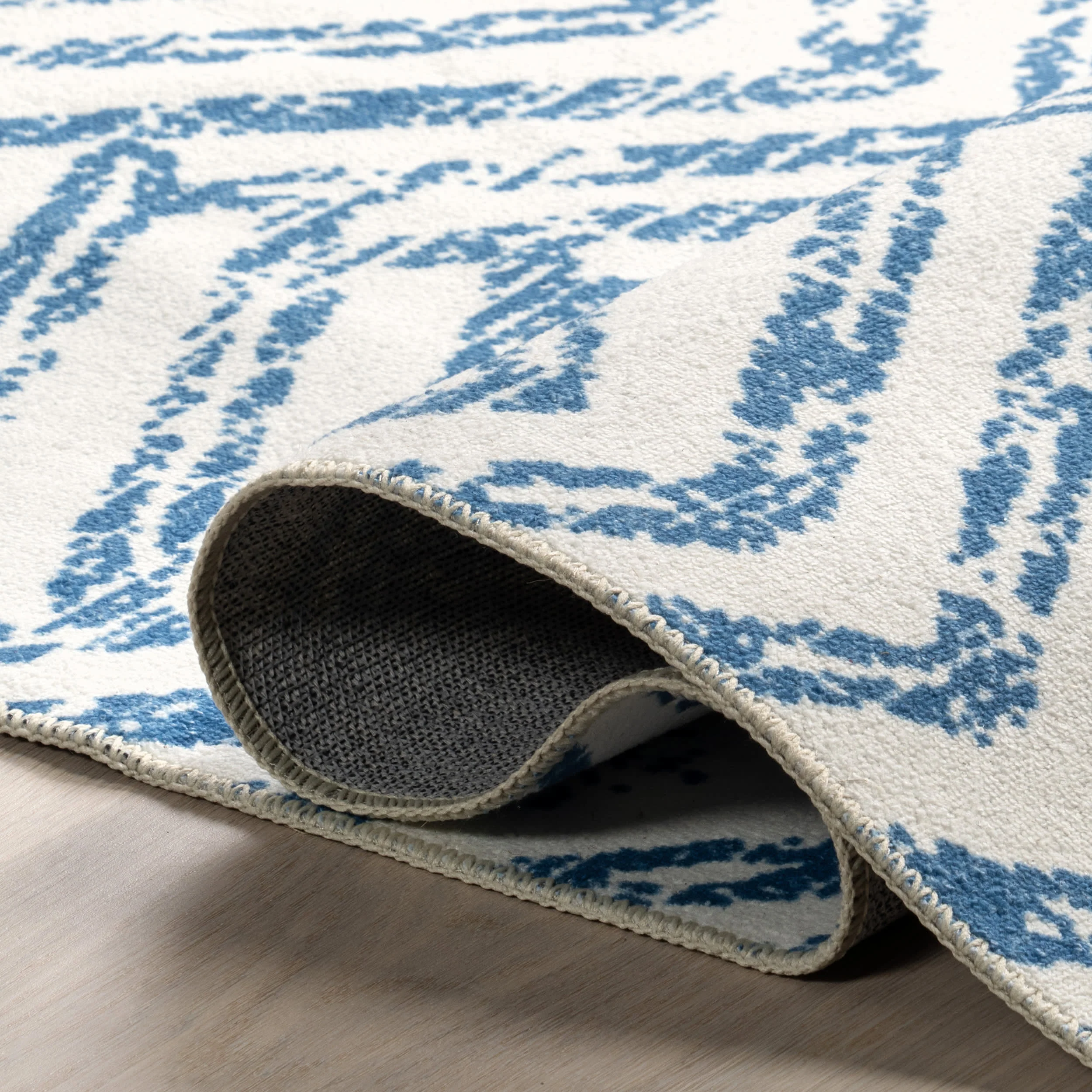 Reverse Herringbone Spill Proof Washable Rug | Blue - Image 8