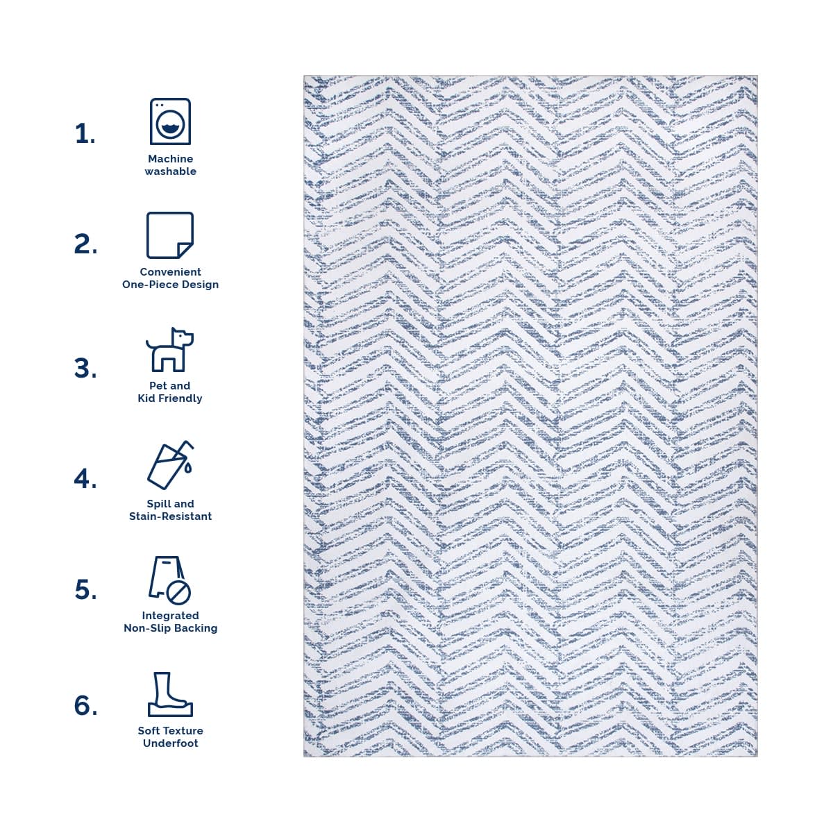 Reverse Herringbone Washable Rug | Blue - Image 6