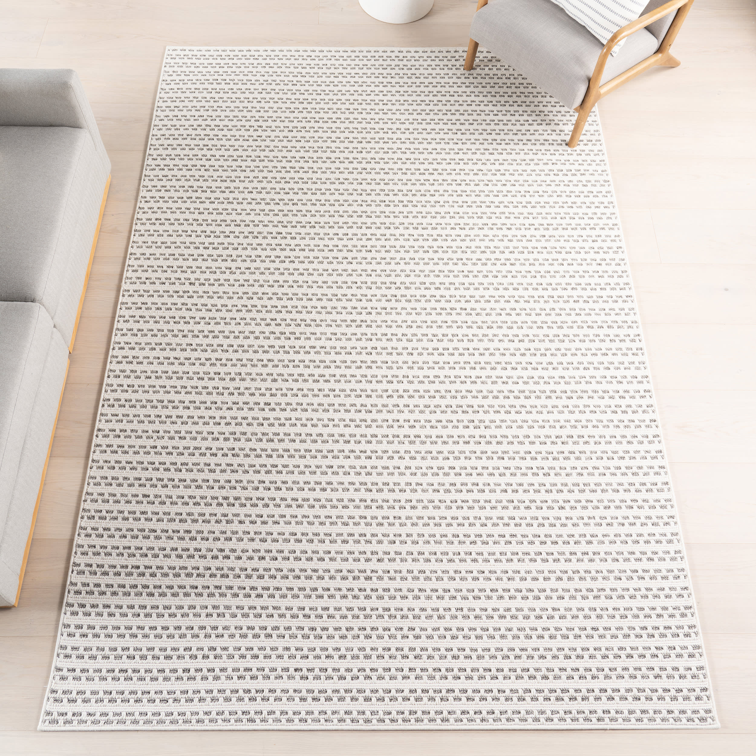 Reyna Checkered Stripes Indoor/Outdoor Rug | Cream - Image 9