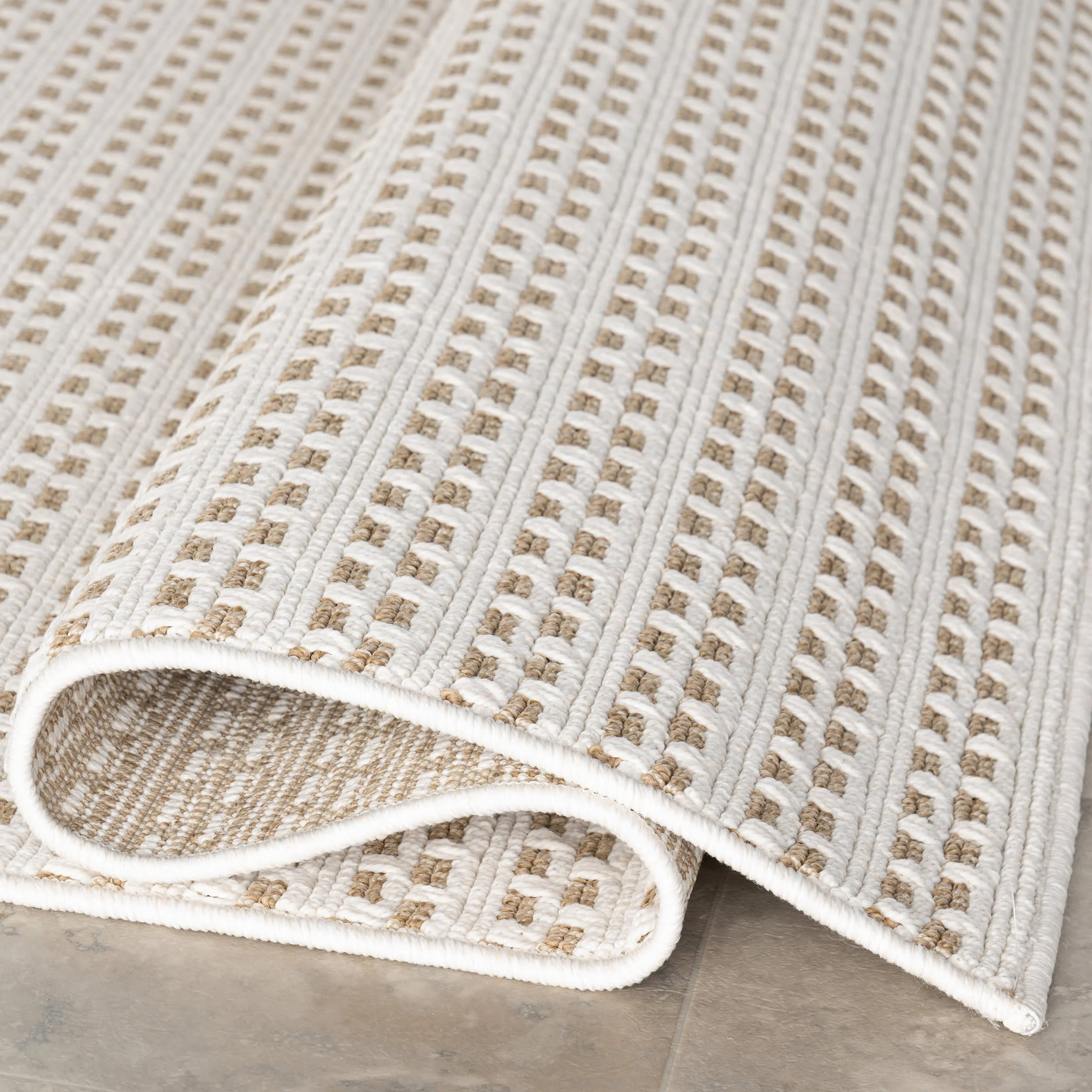 Reyna Checkered Stripes Indoor/Outdoor Rug | Neutral - Image 10