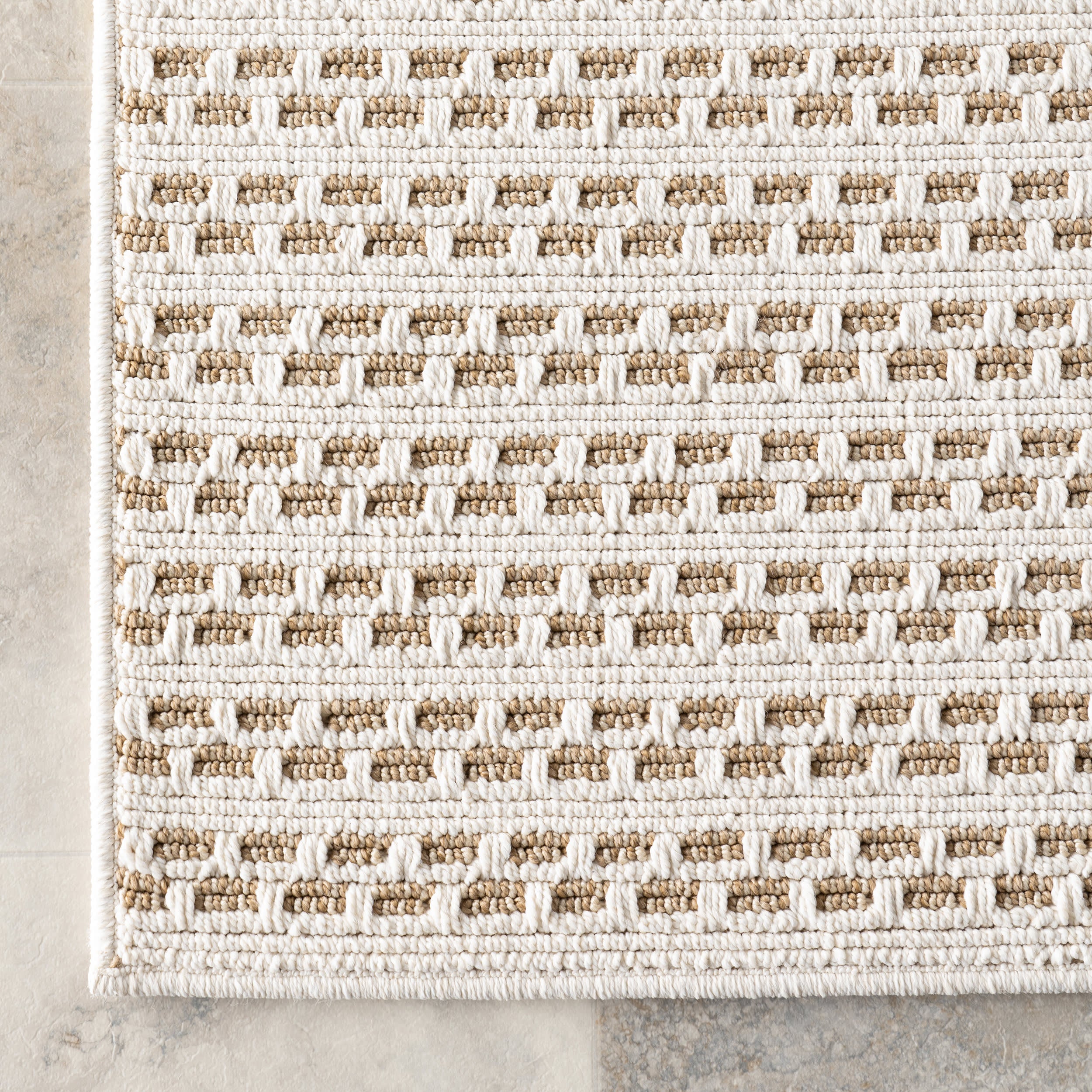 Reyna Checkered Stripes Indoor/Outdoor Rug | Neutral - Image 4