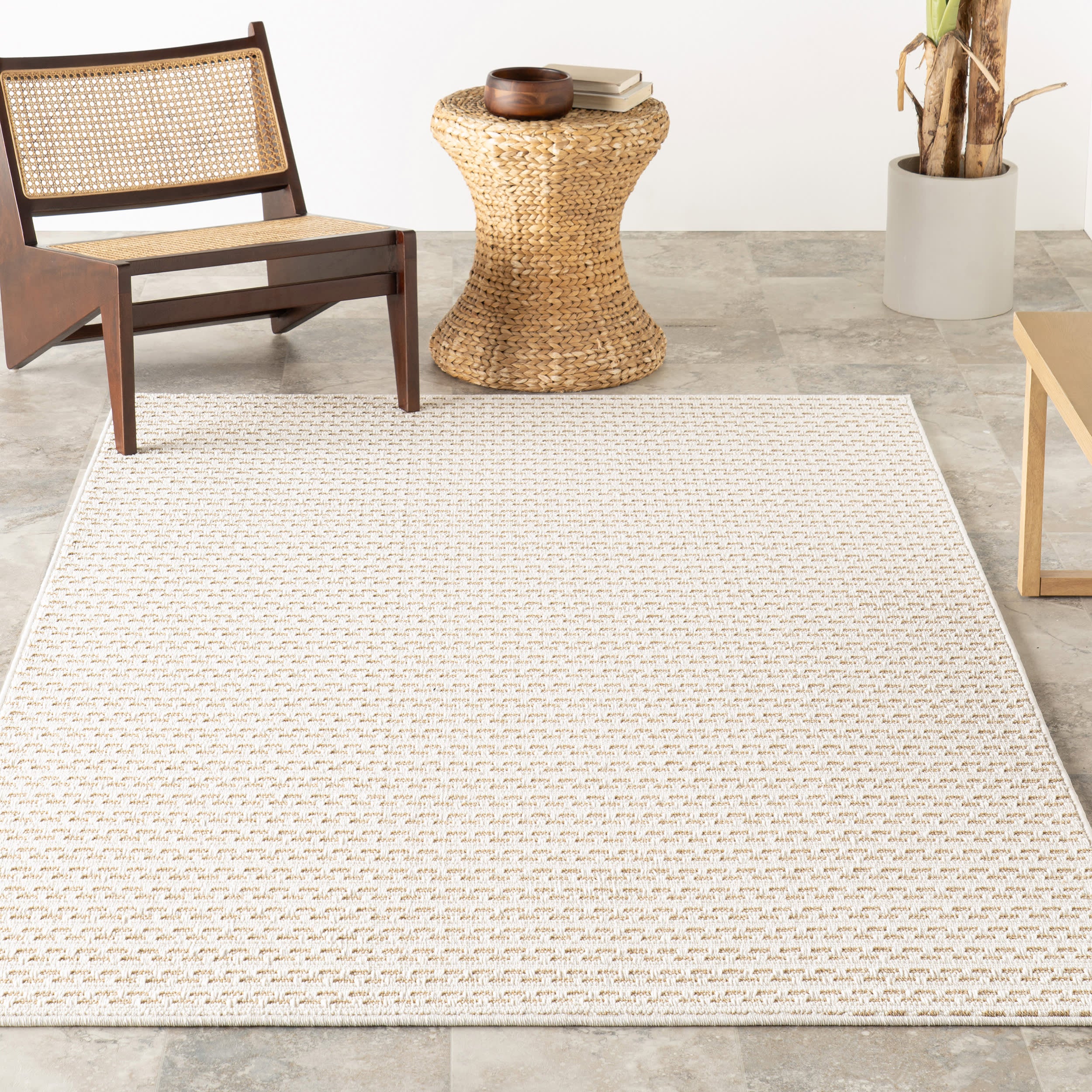 Reyna Checkered Stripes Indoor/Outdoor Rug | Neutral - Image 5