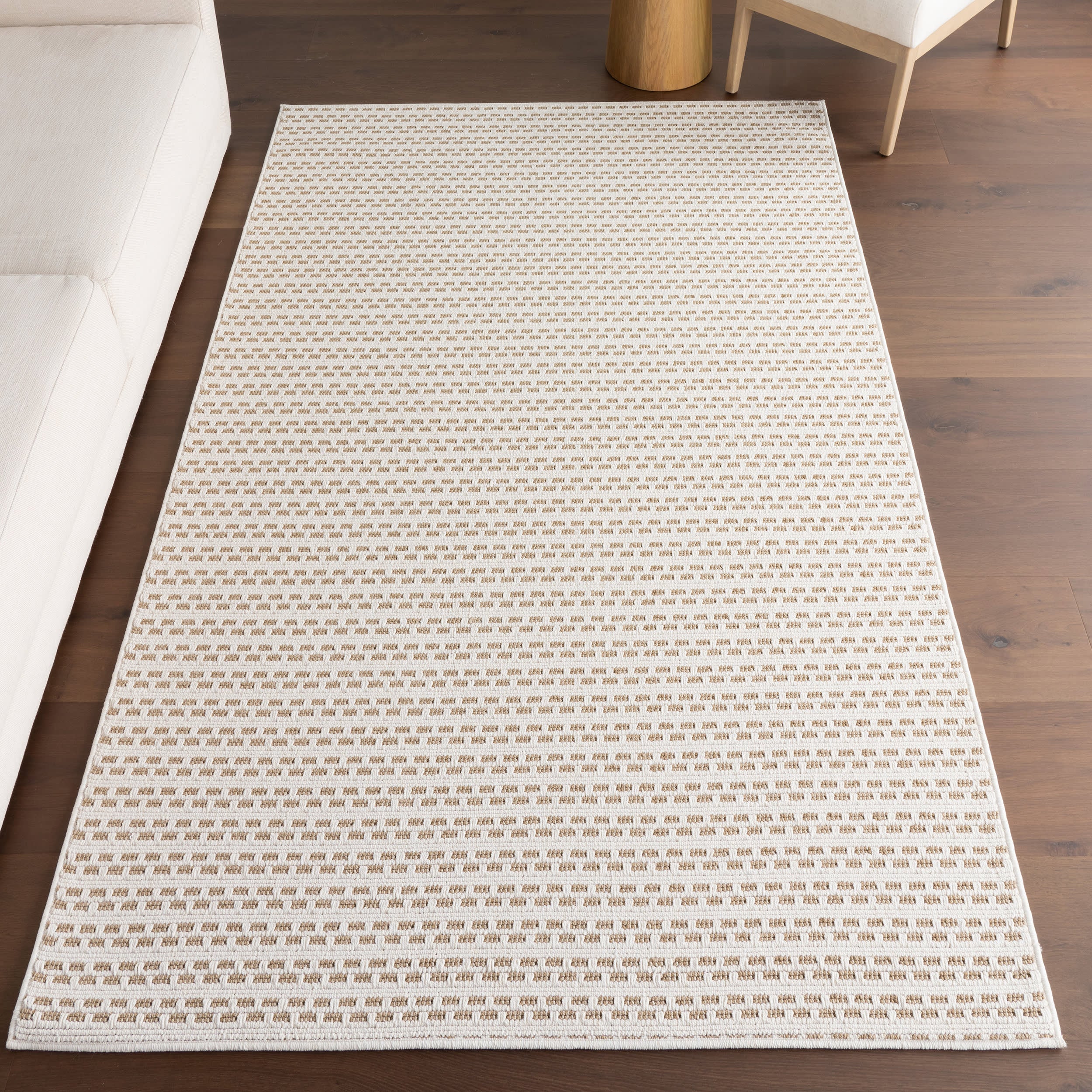 Reyna Checkered Stripes Indoor/Outdoor Rug | Neutral - Image 9