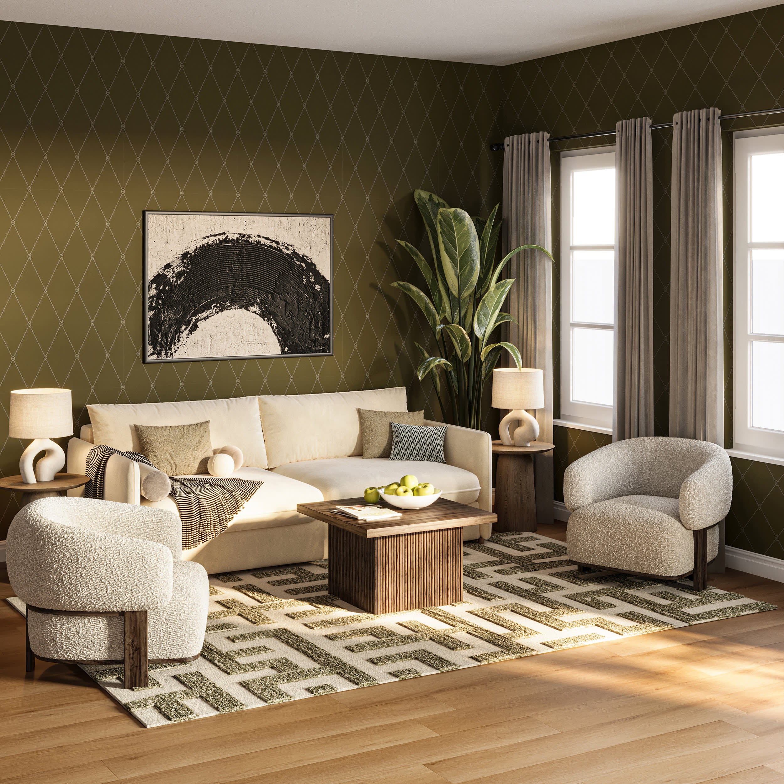 Riel Bohemian Geometric Wool Rug | Green - Image 2
