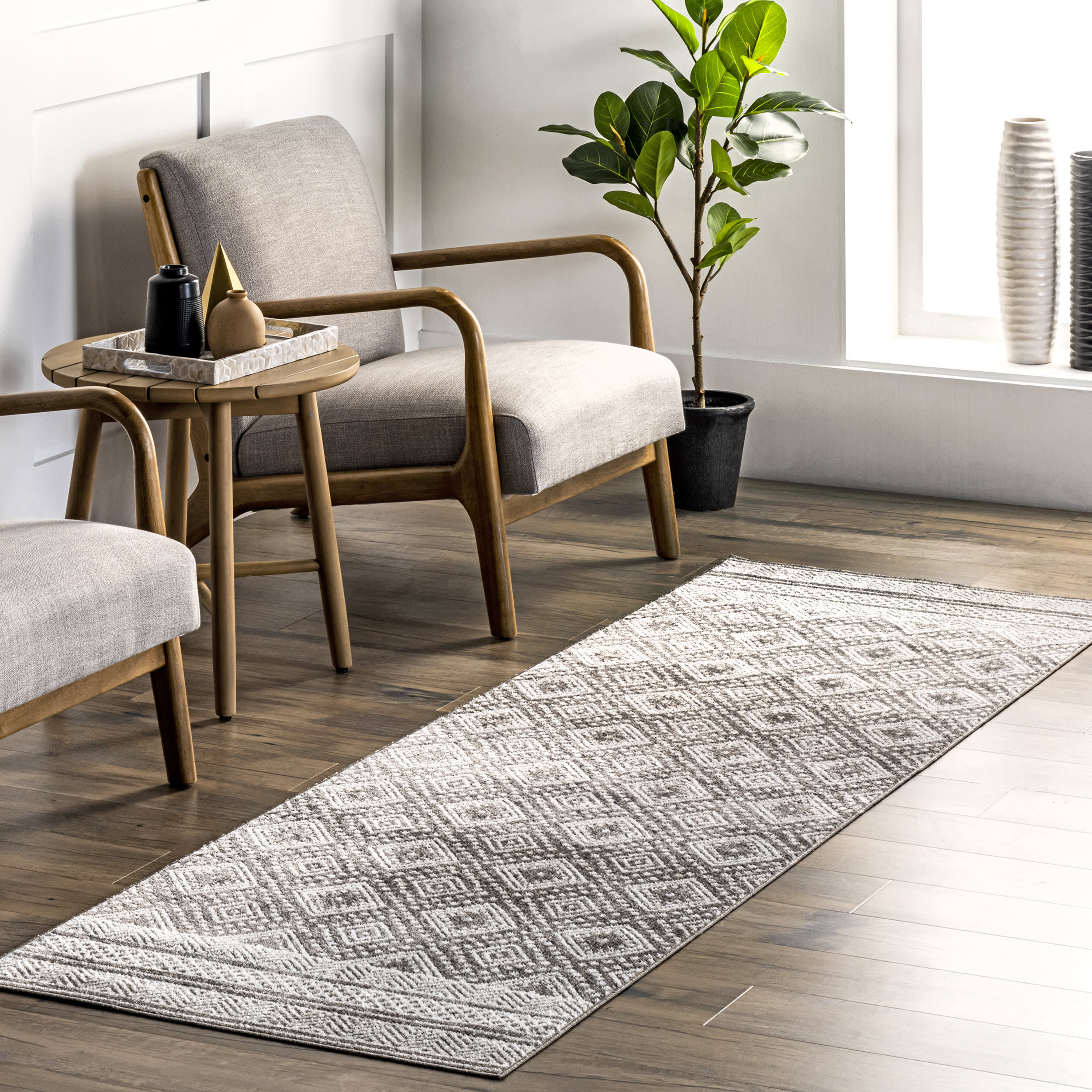 Merida Diamond Washable Rug | Grey - Image 2