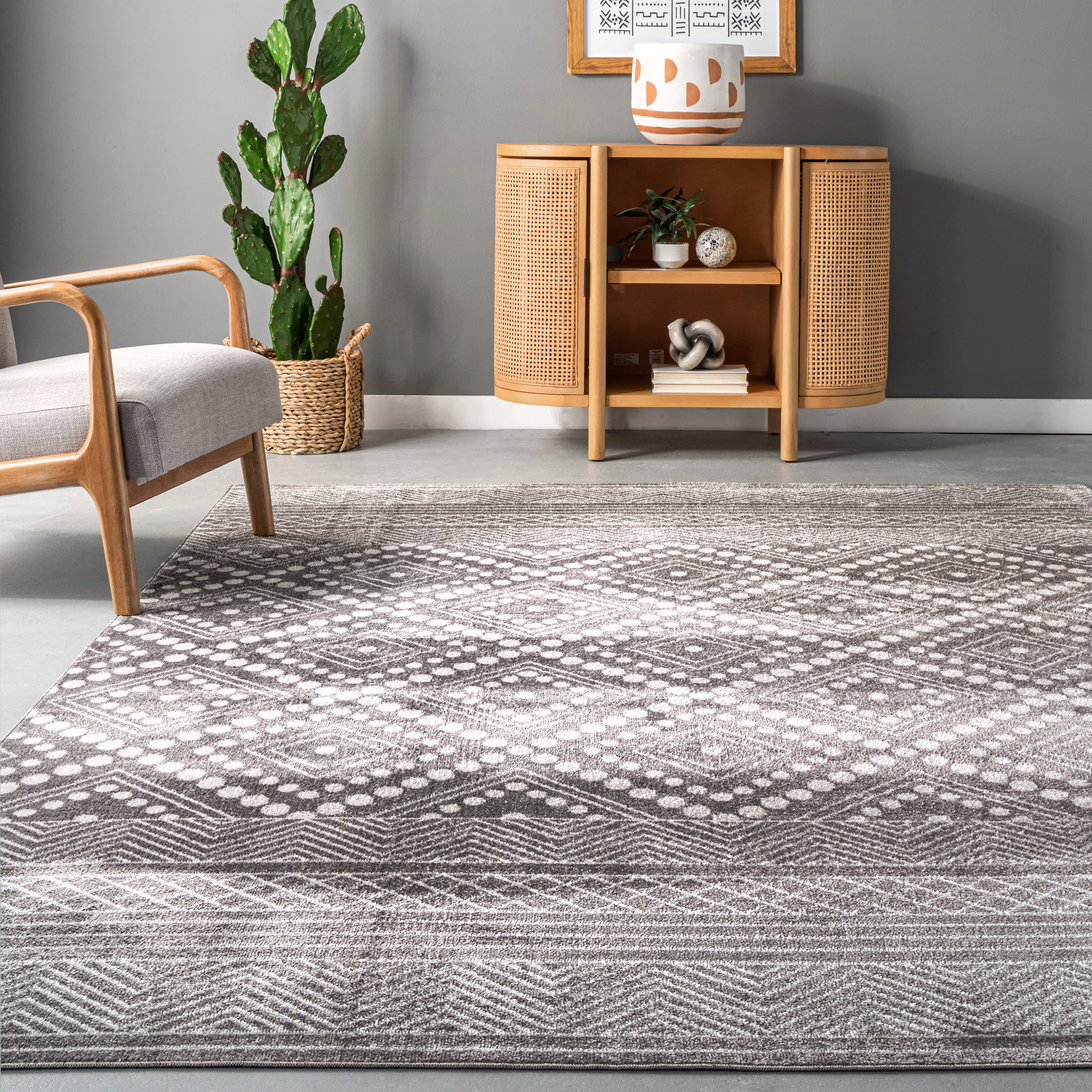 Merida Diamond Washable Rug | Grey - Image 4