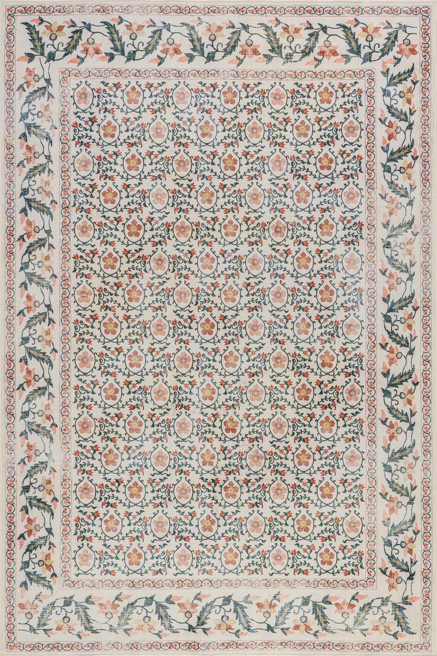 Riverside Floral Washable Rug | Ivory