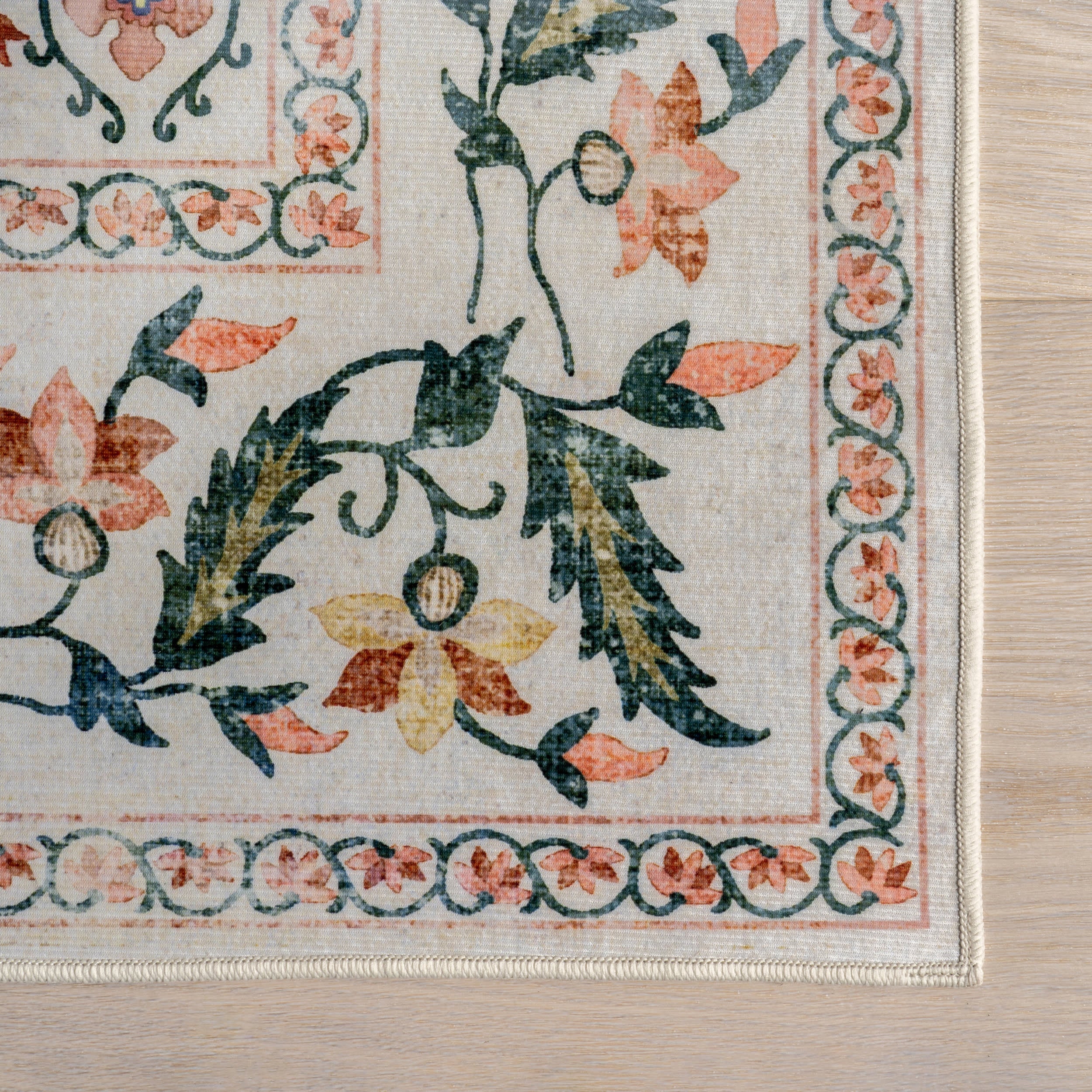 Riverside Floral Washable Rug | Ivory - Image 4
