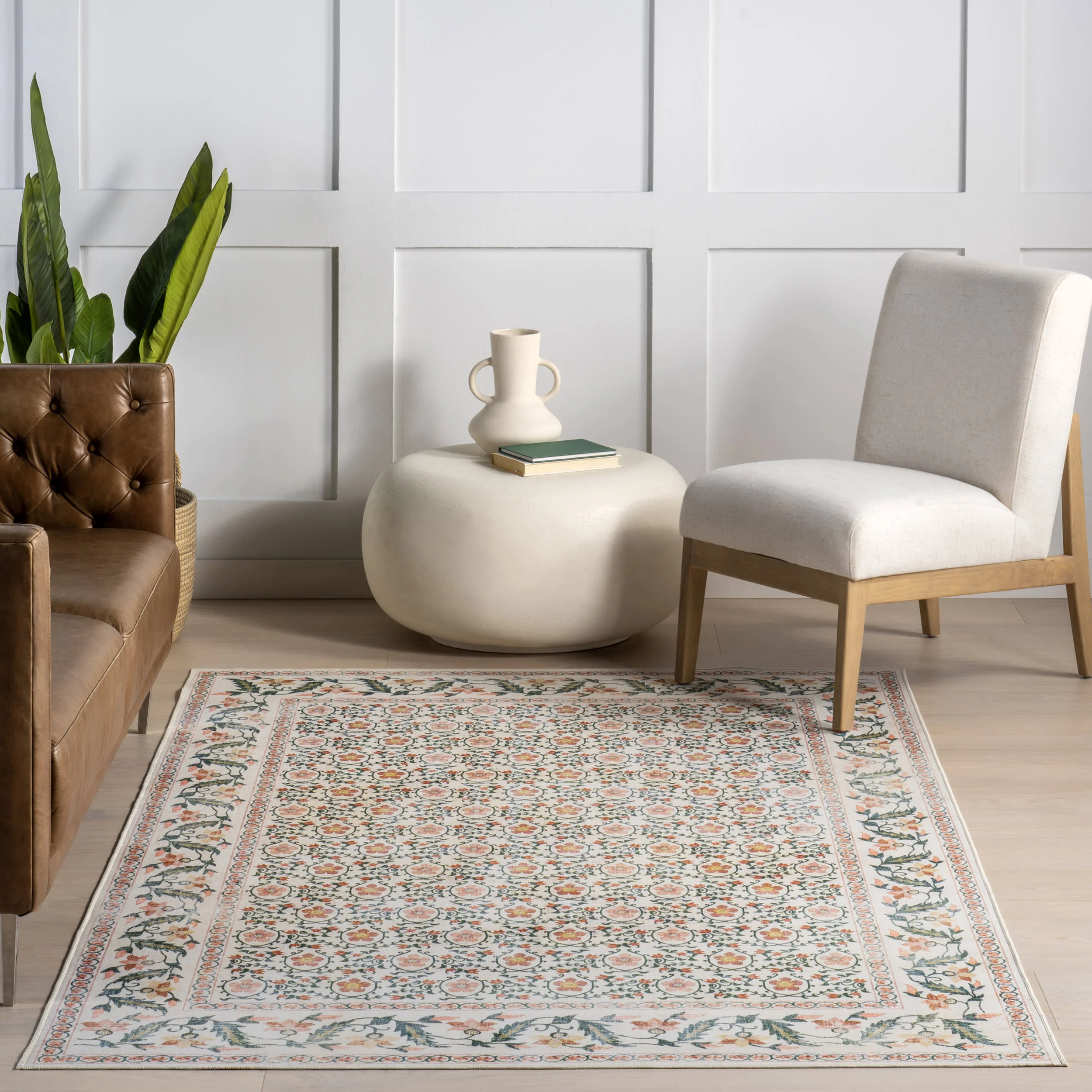 Riverside Floral Washable Rug | Ivory - Image 5