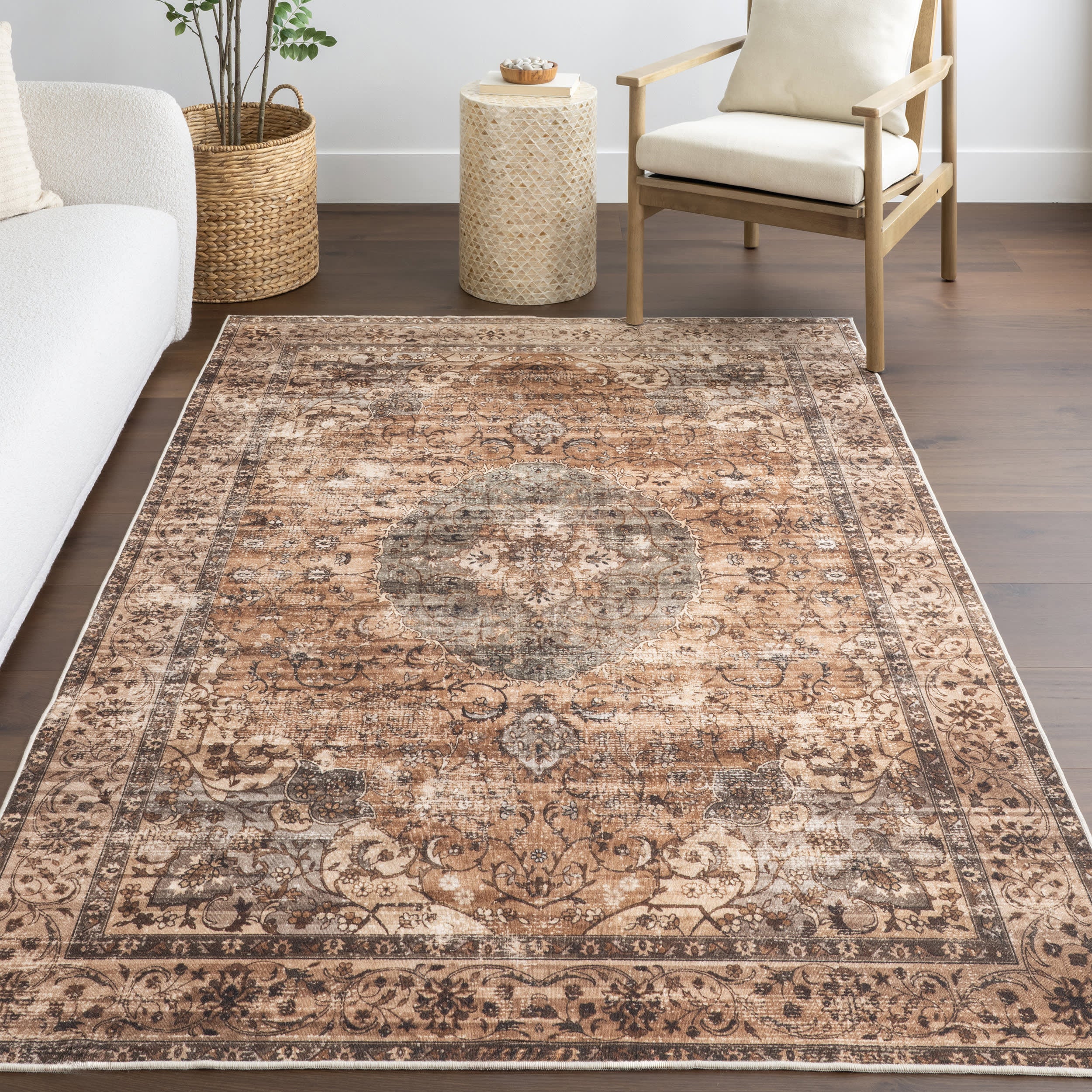 Rivka Medallion Spill Proof Washable Rug | Brown - Image 5