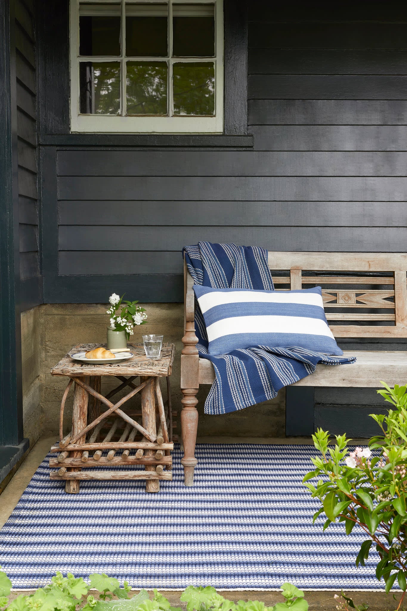 Rockland Stripe Handwoven Indoor/Outdoor Rug | Blue - Image 2