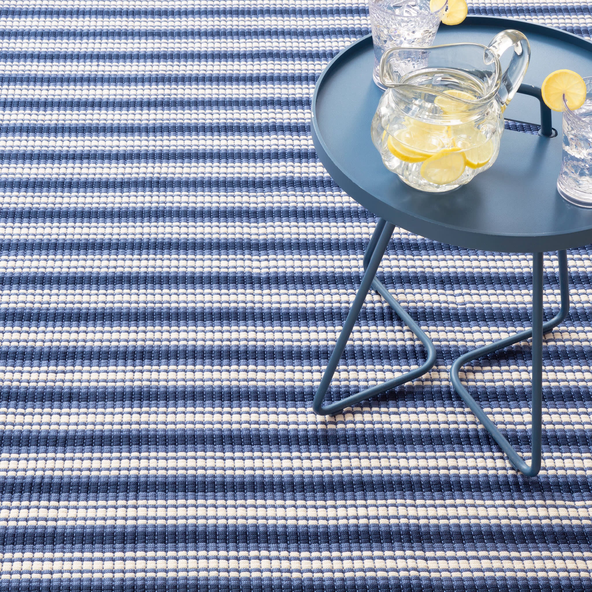 Rockland Stripe Handwoven Indoor/Outdoor Rug | Blue - Image 3