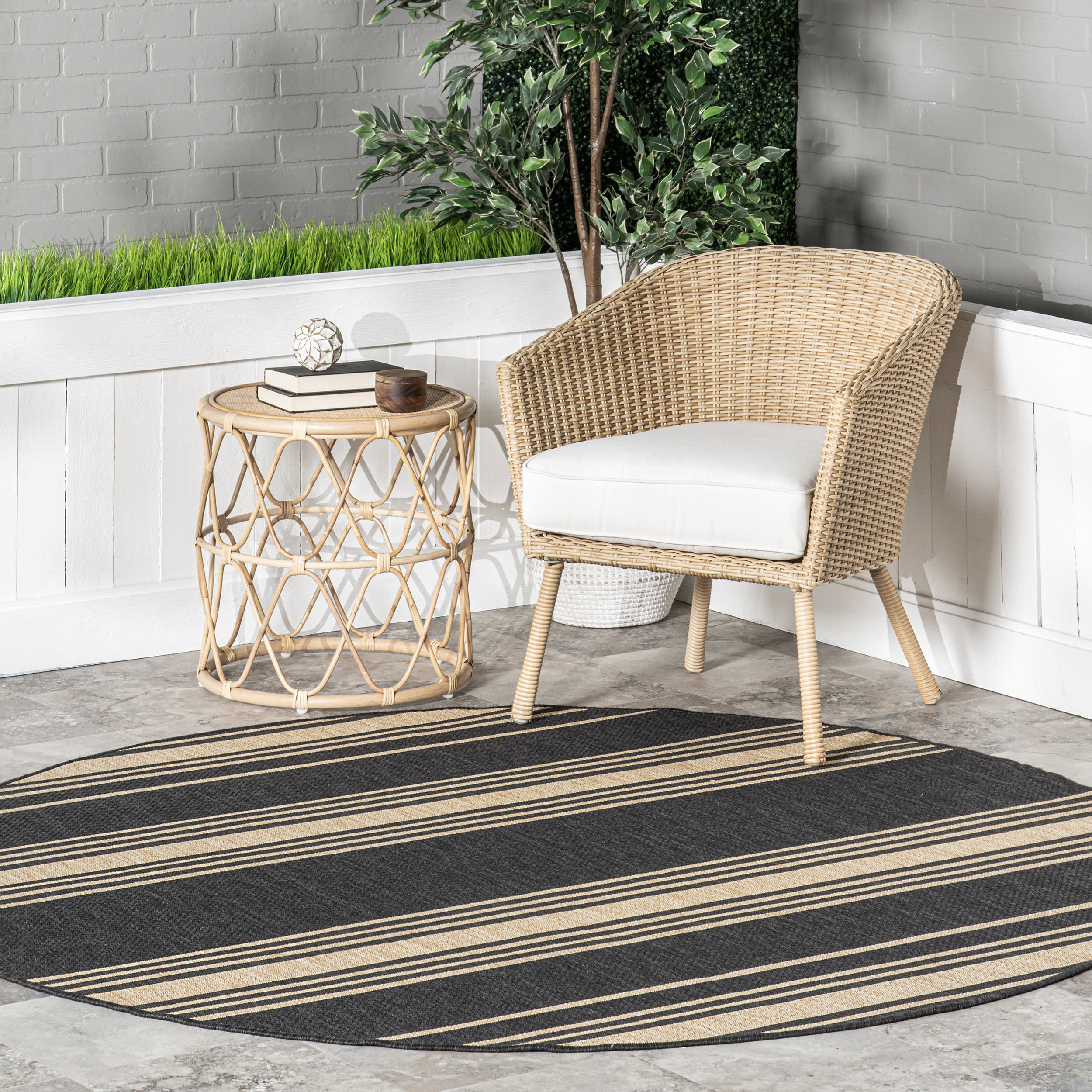 Romy Striped Indoor/Outdoor Rug | Charcoal - Image 2