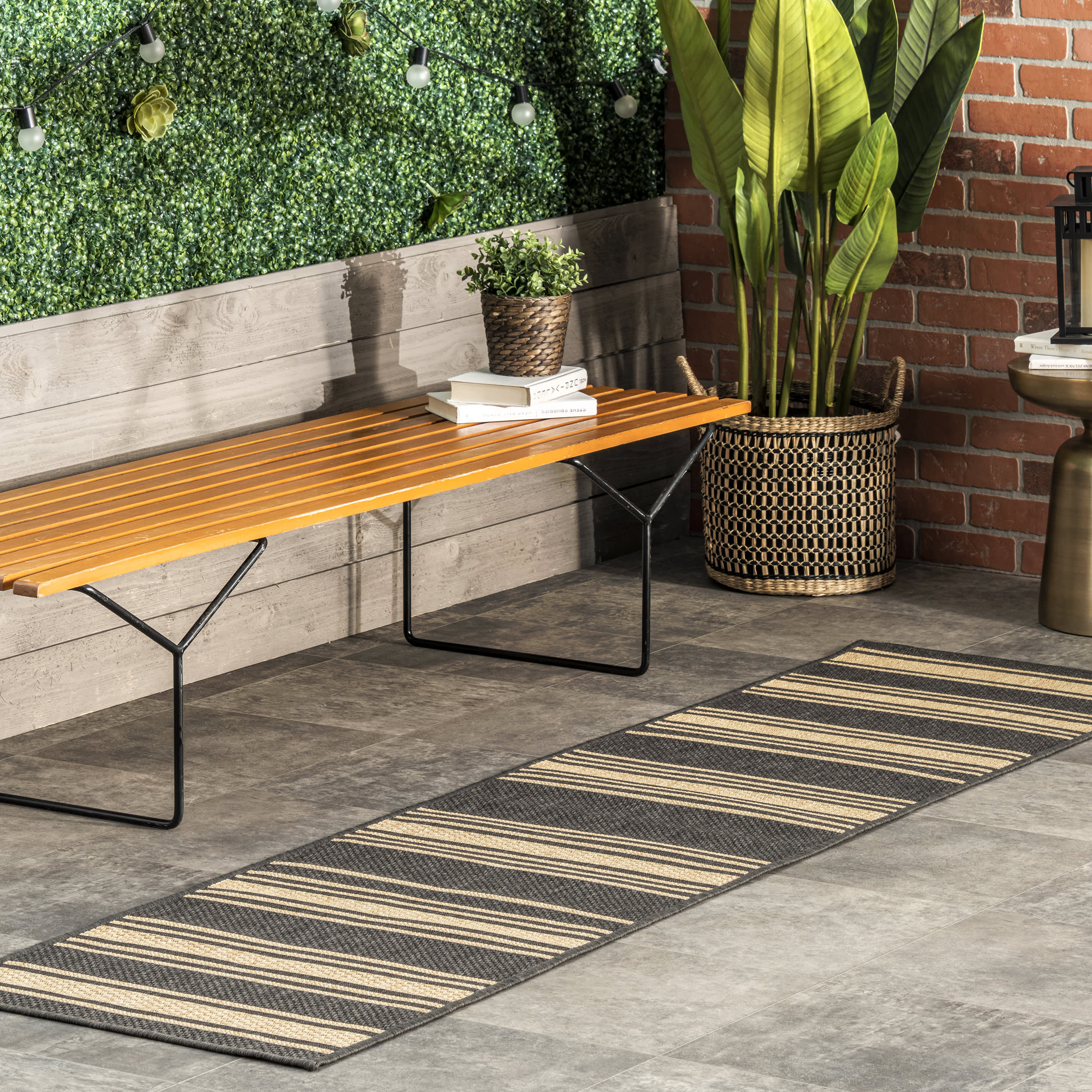 Romy Striped Indoor/Outdoor Rug | Charcoal - Image 2