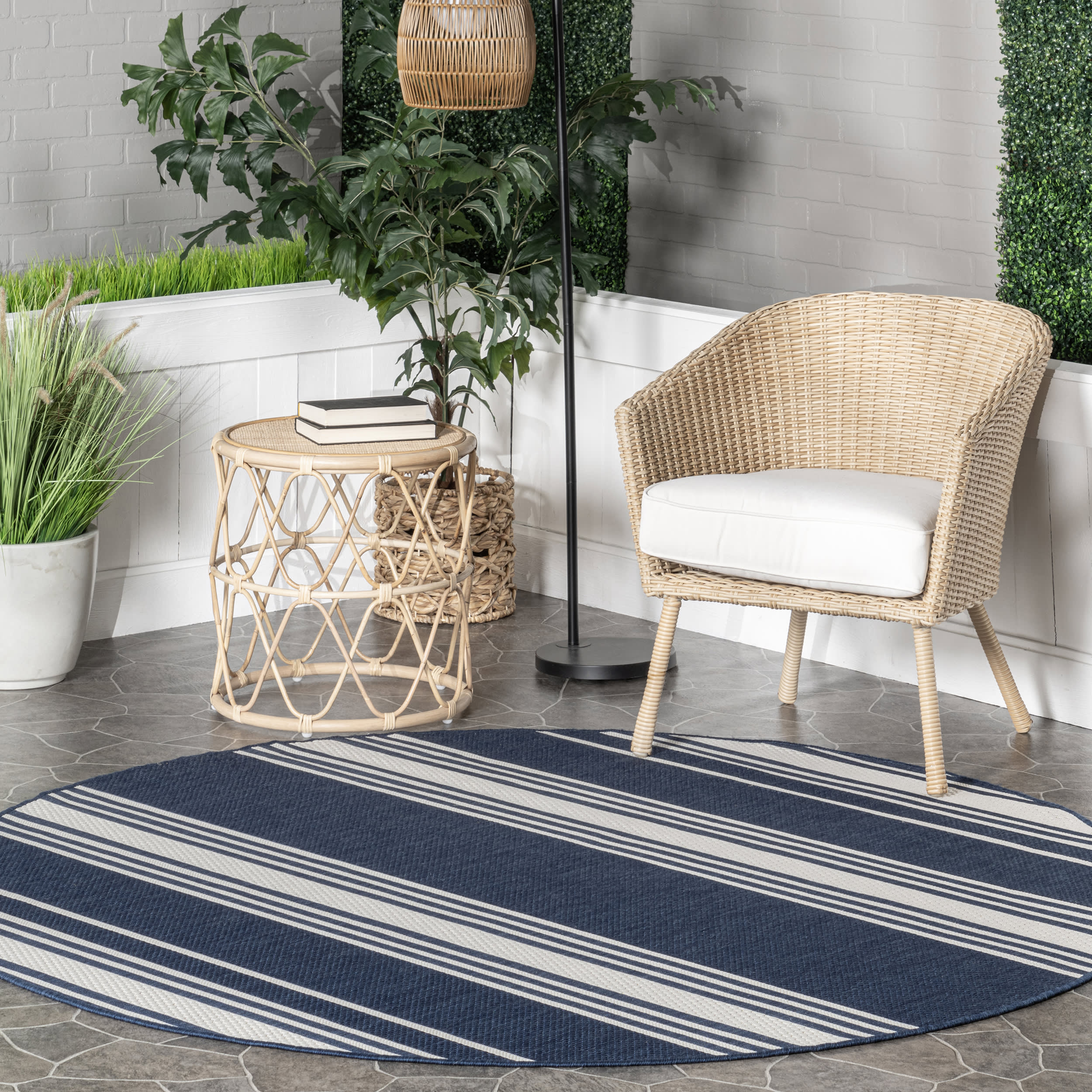 Romy Striped Indoor/Outdoor Rug | Navy - Image 2
