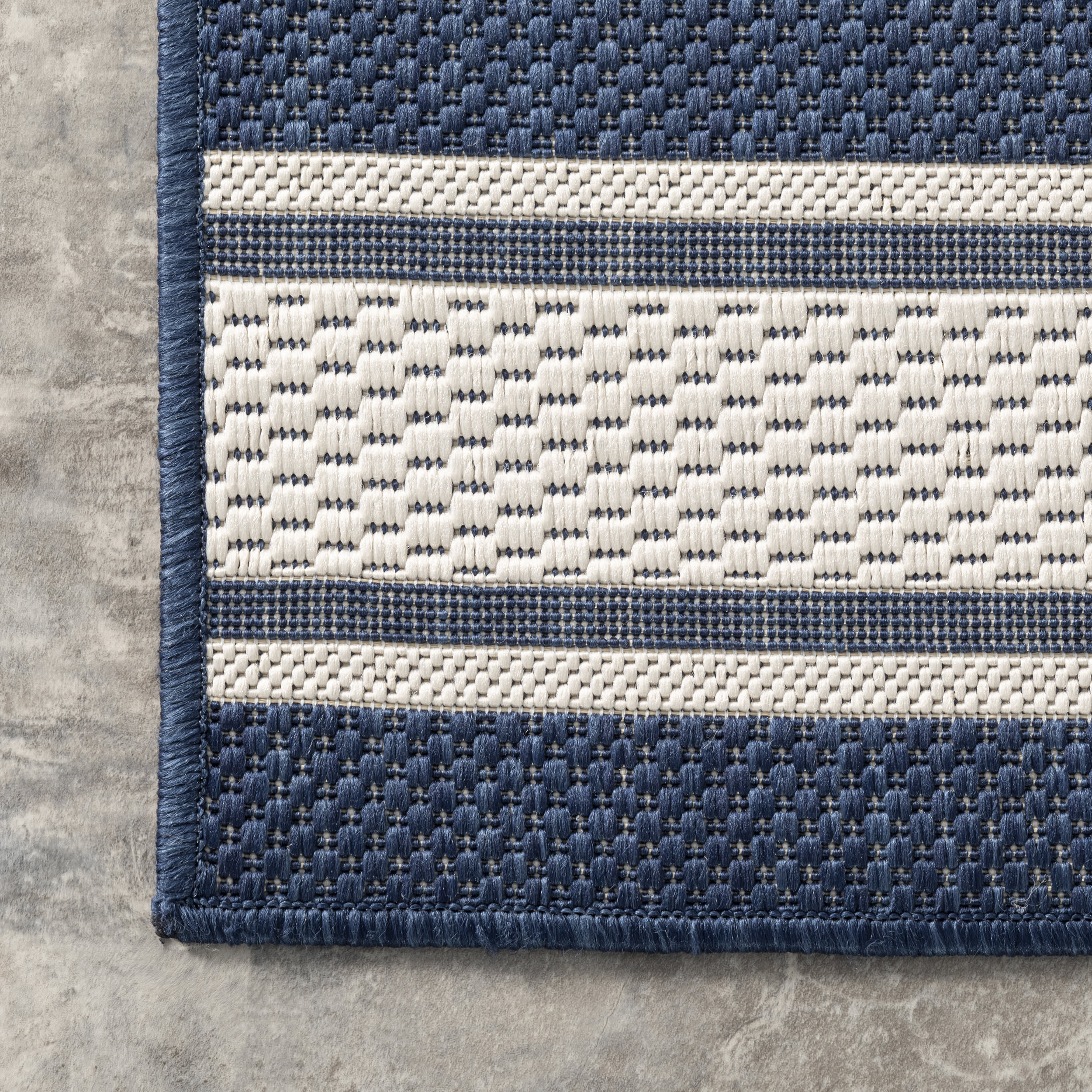 Romy Striped Indoor/Outdoor Rug | Navy - Image 3