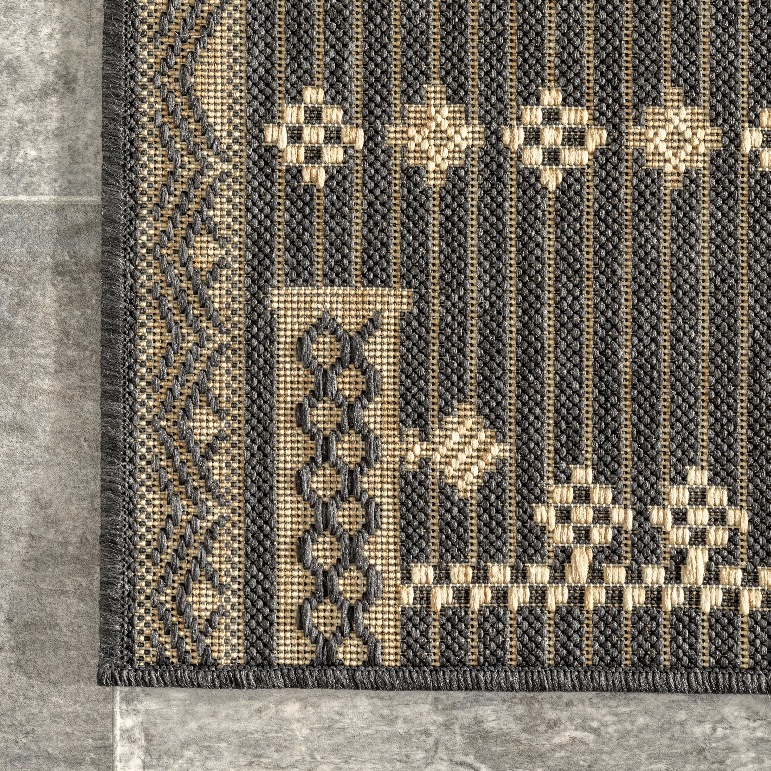 Rosalia Paneled Indoor/Outdoor Rug | Charcoal - Image 3