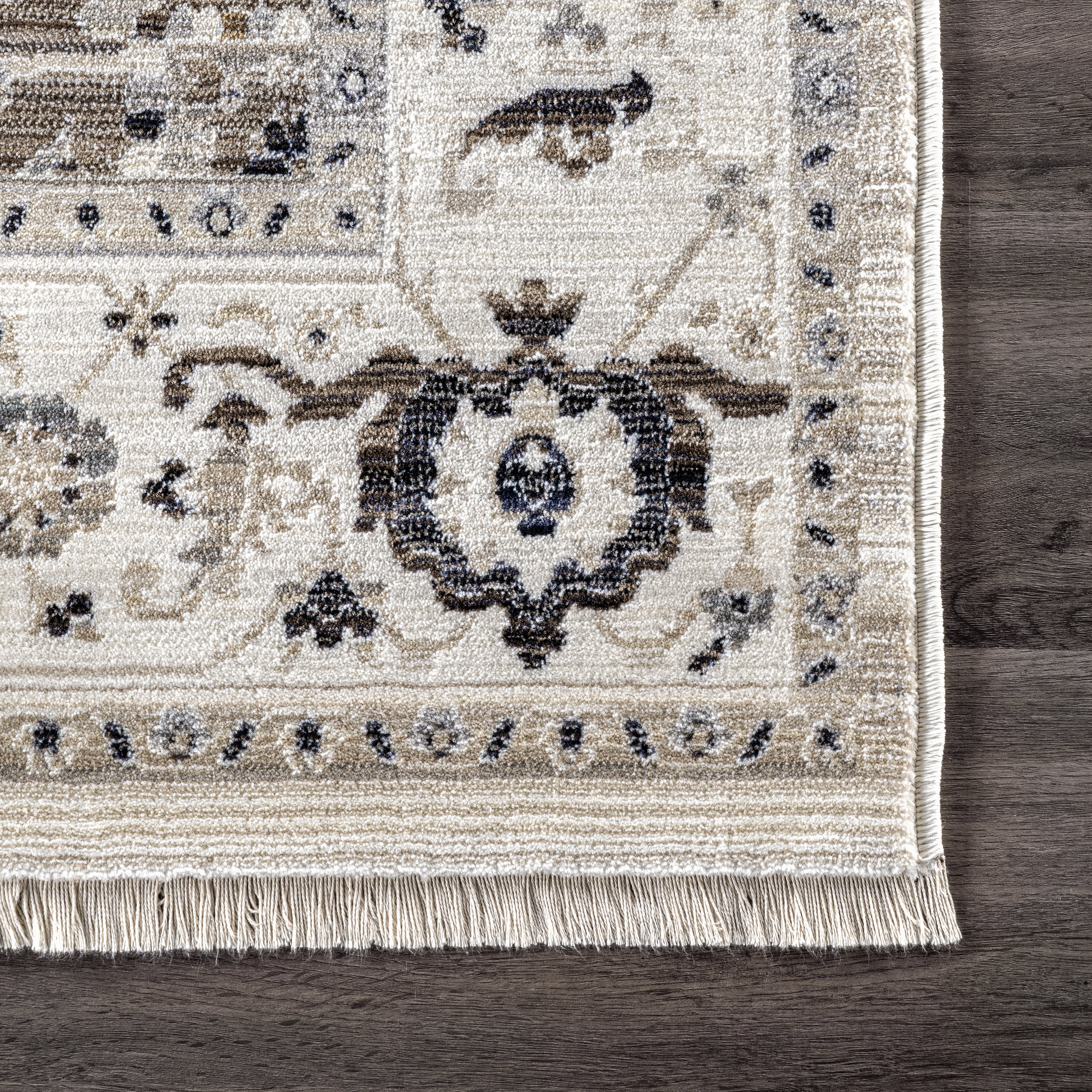 Rosette Medallion Fringed Rug | Beige - Image 3