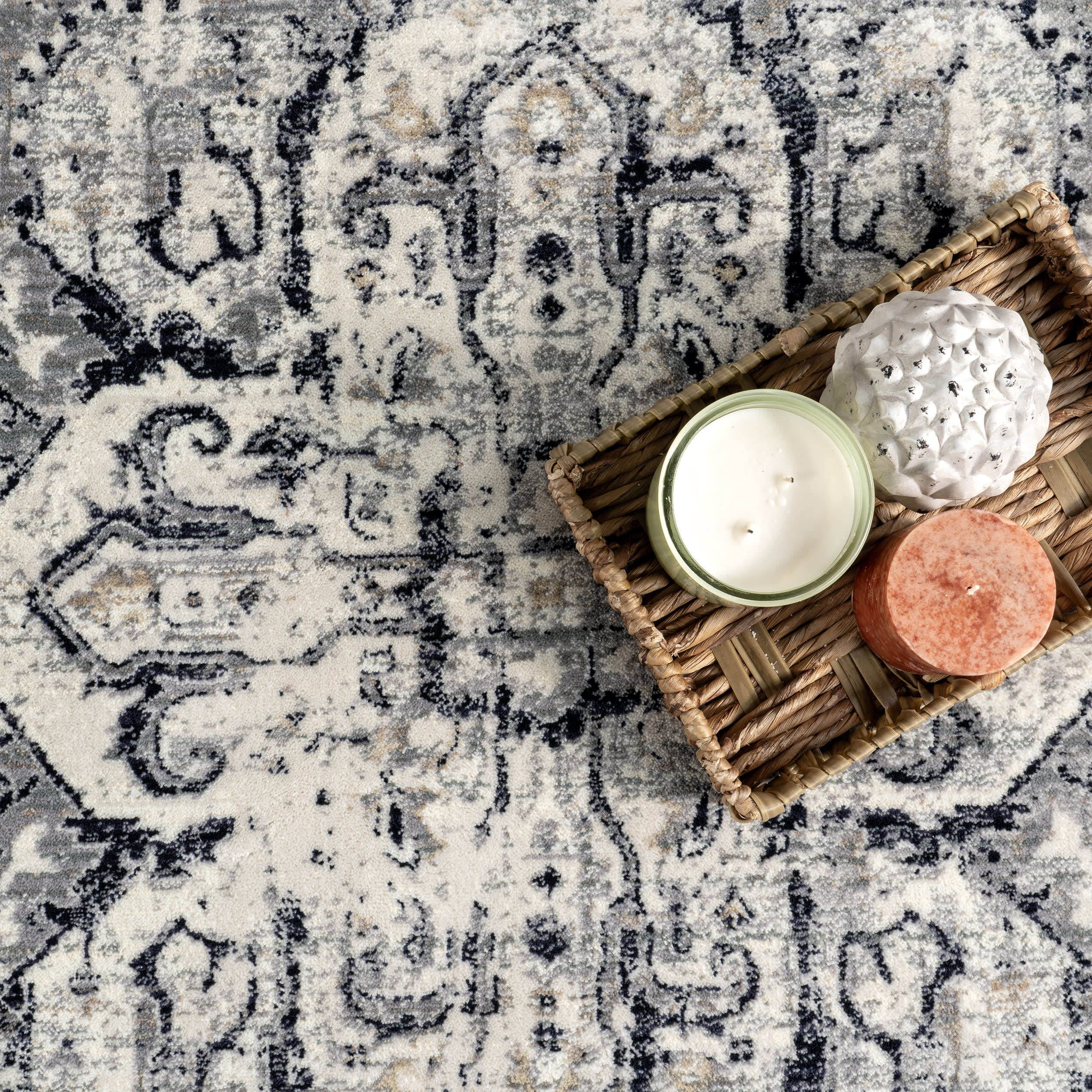 Rosette Medallion Fringed Rug | Blue - Image 7