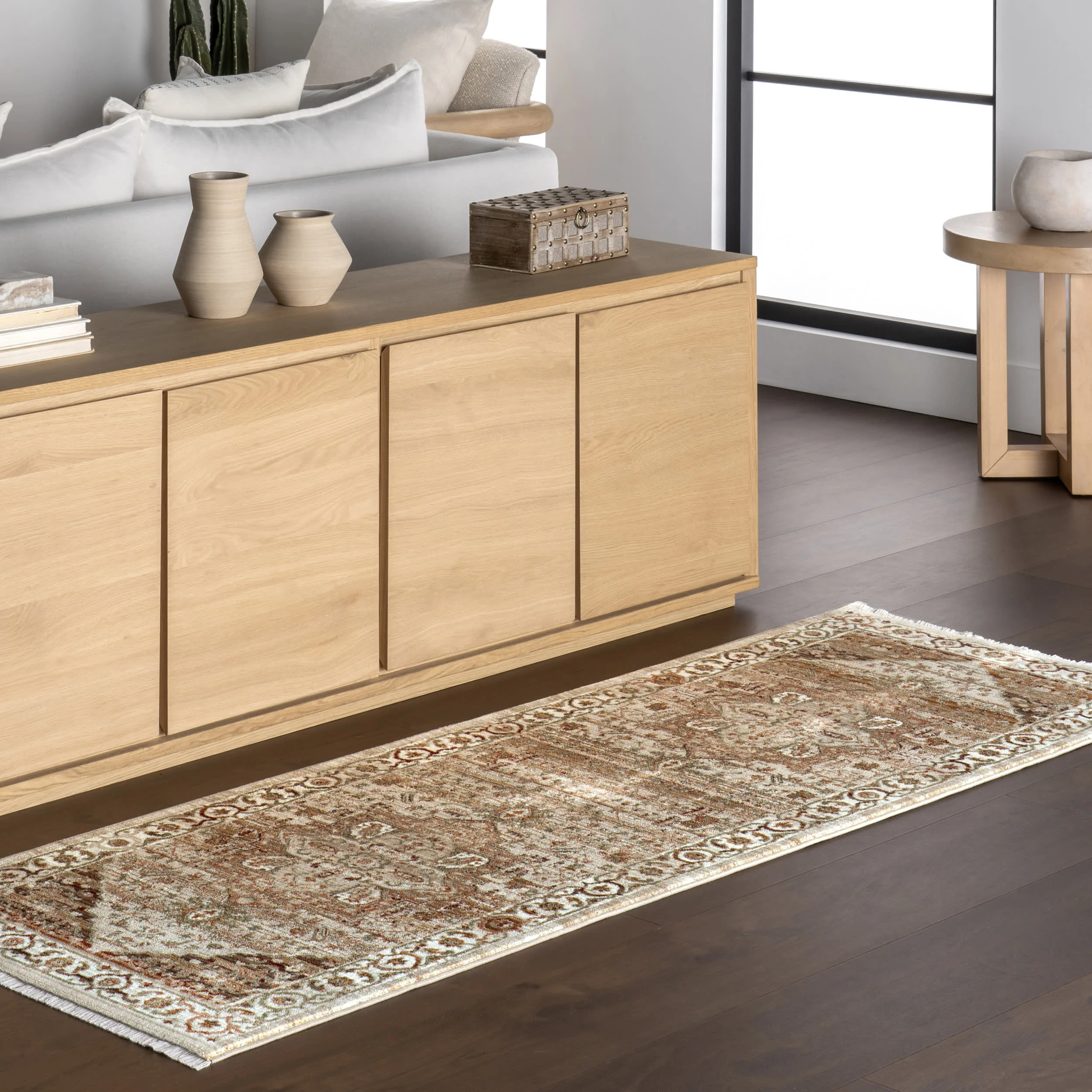 Rosette Medallion Fringed Rug | Brown - Image 2