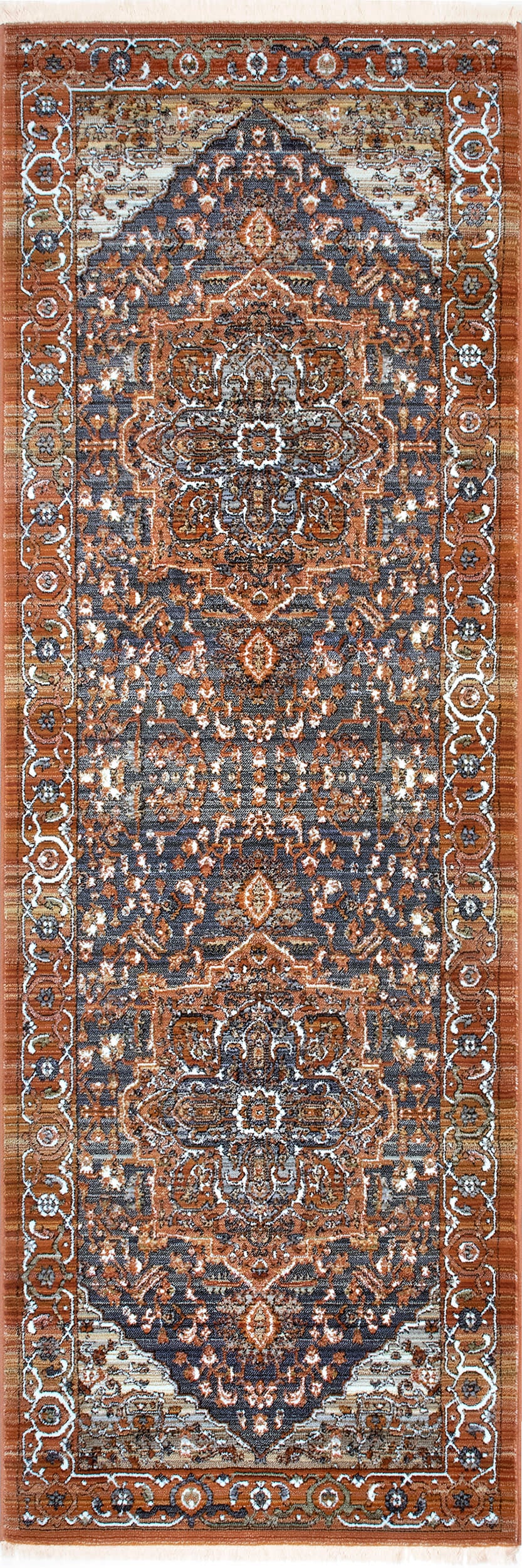 Rosette Medallion Fringed Rug | Rust