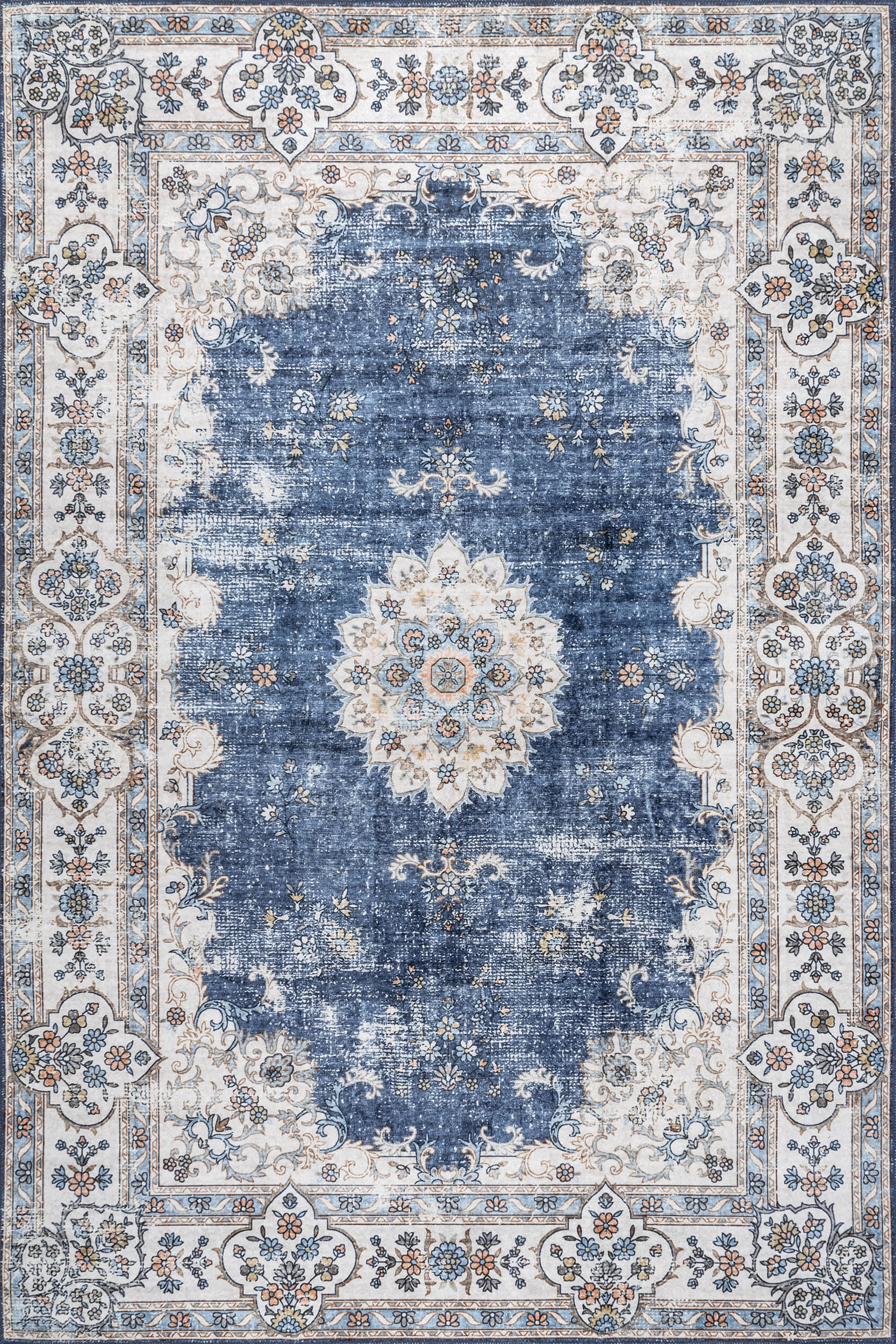 Rosette Medallion Washable Rug | Blue