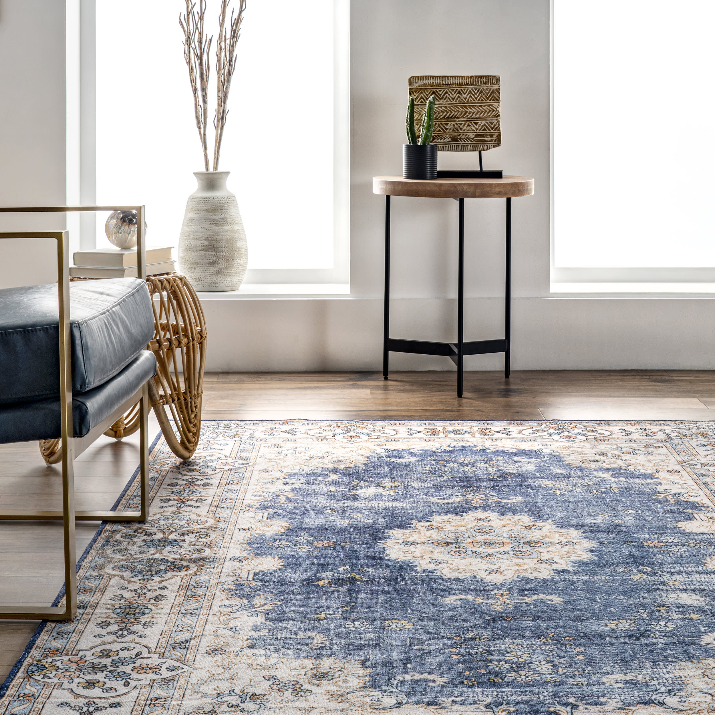 Rosette Medallion Washable Rug | Blue - Image 4
