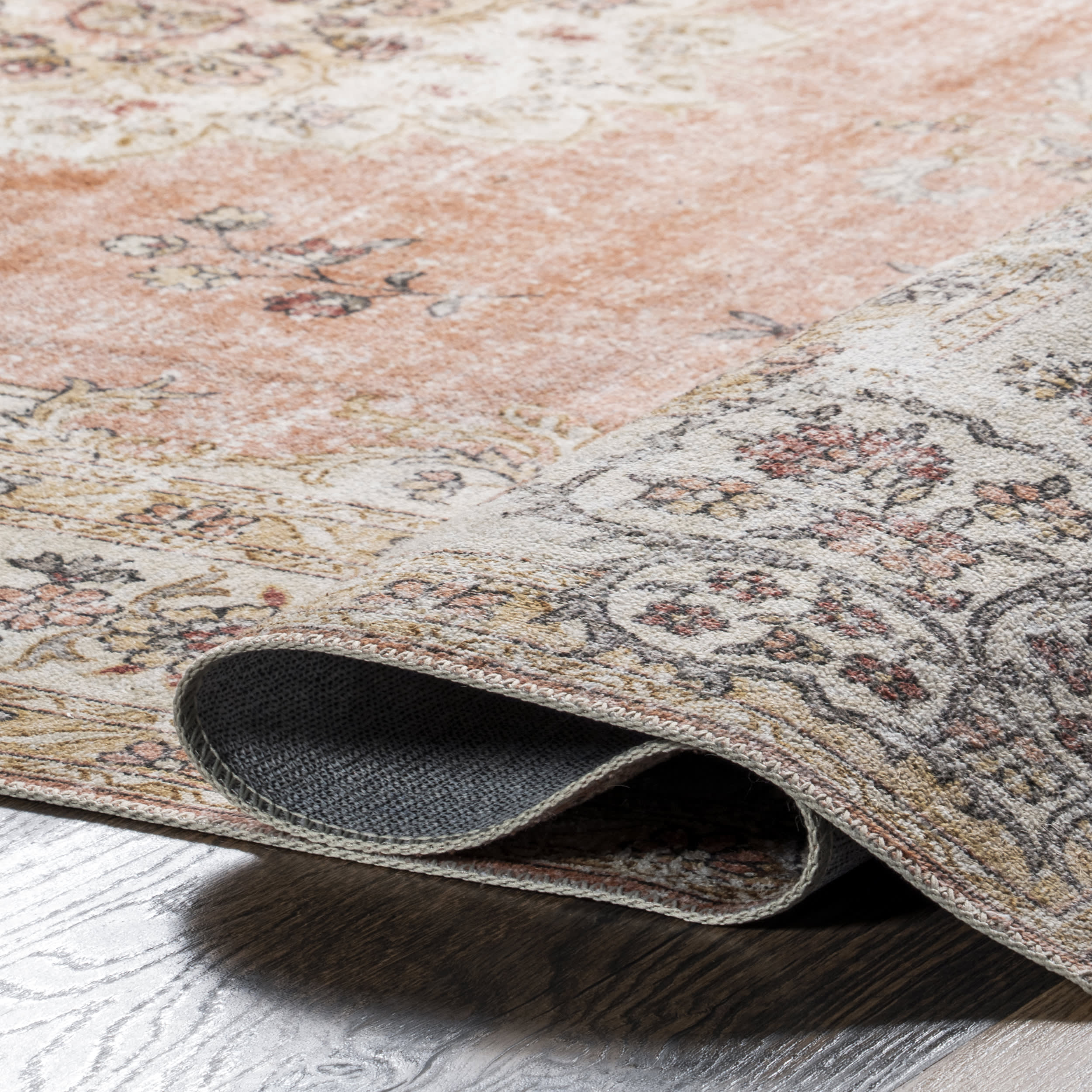 Rosette Medallion Washable Rug | Peach - Image 9