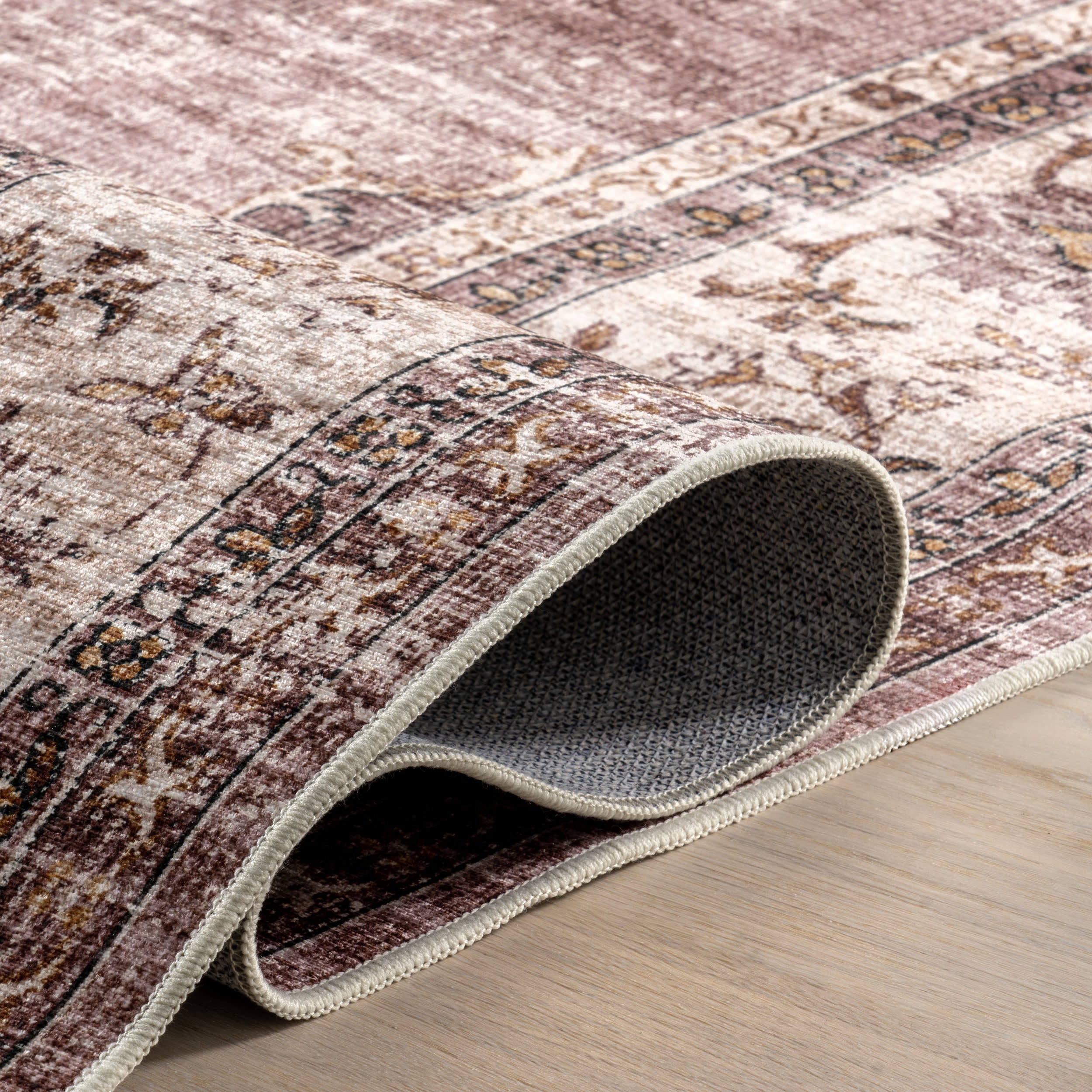 Rosewood Vintage Spill Proof Washable Rug | Blush - Image 9