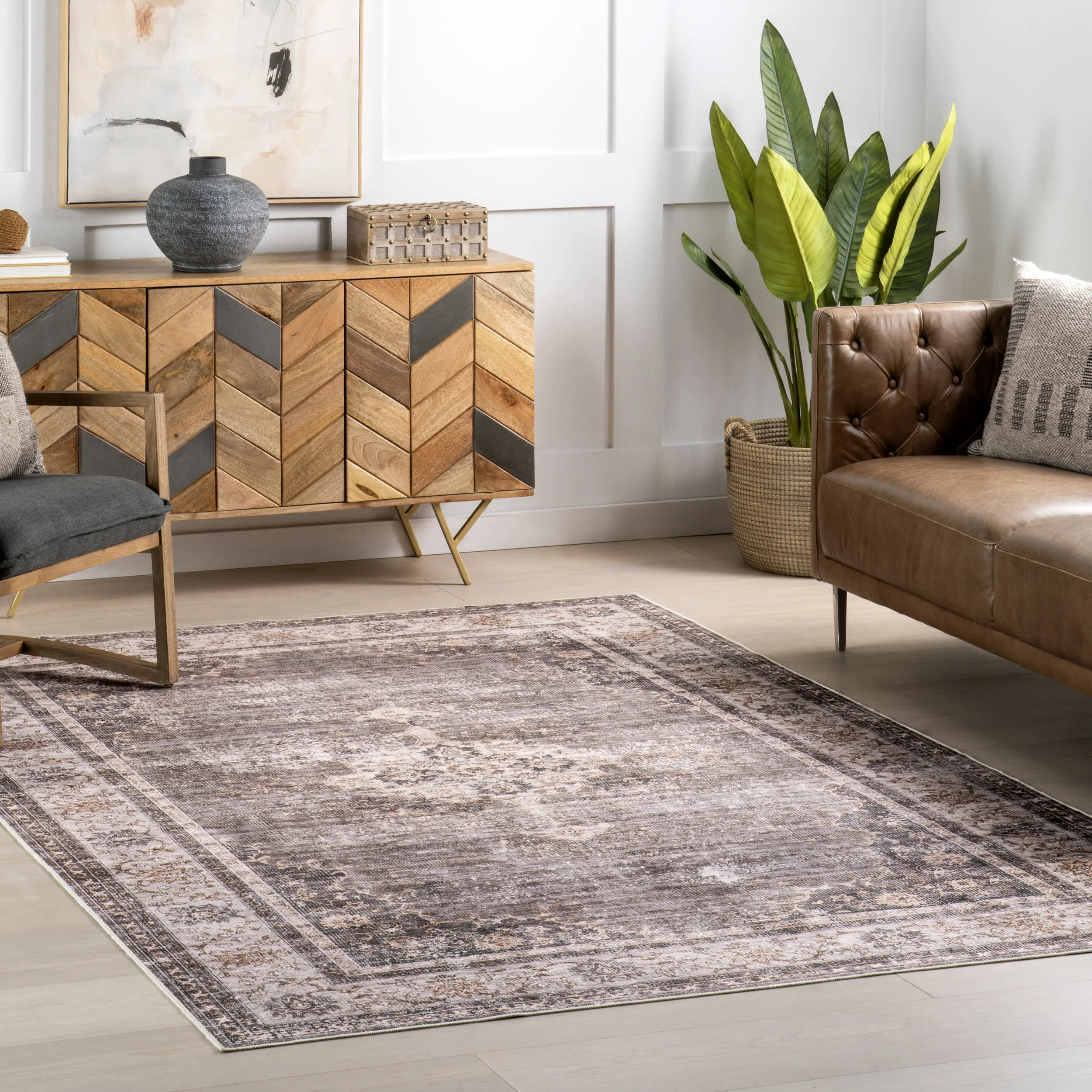Rosewood Vintage Spill Proof Washable Rug | Brown - Image 2