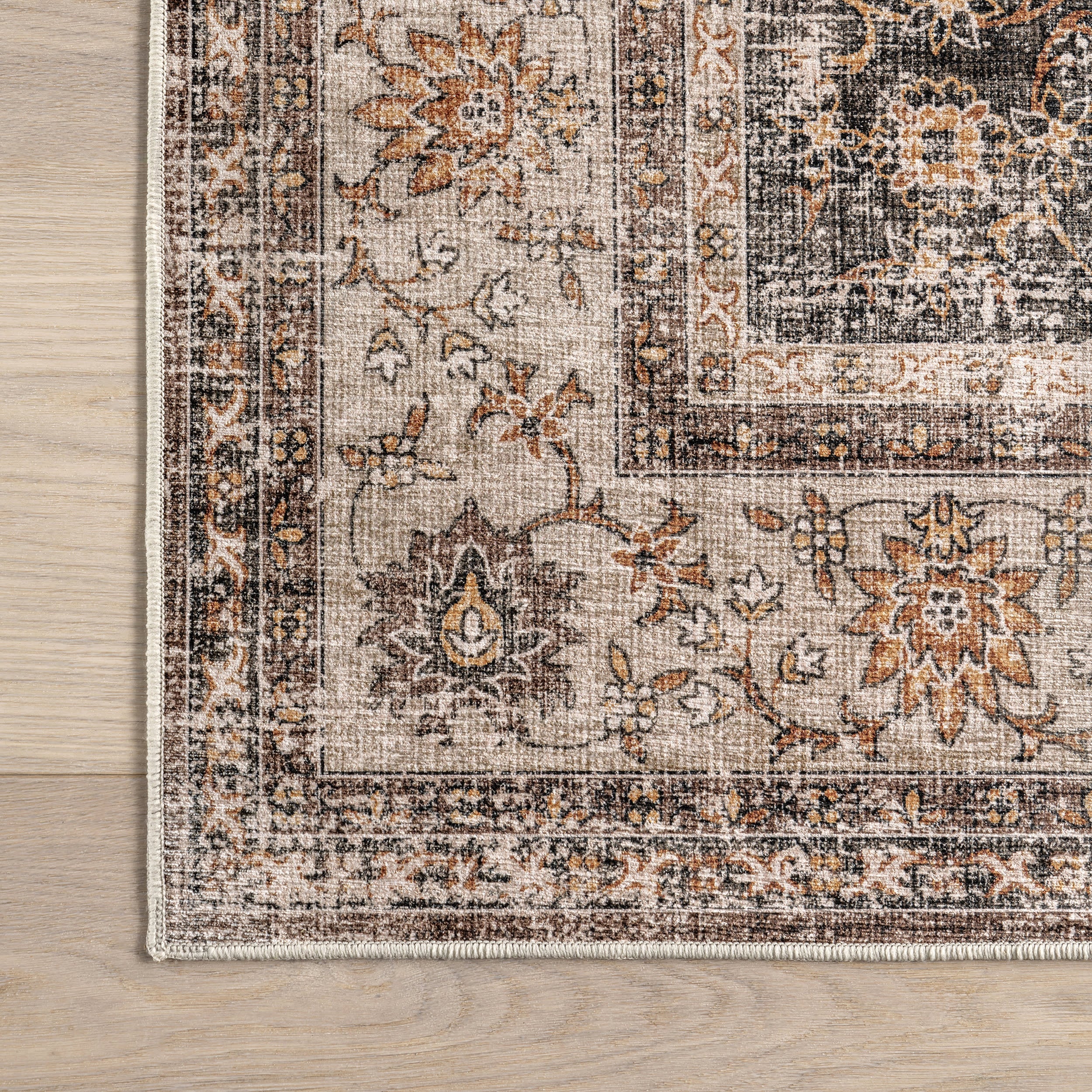 Rosewood Vintage Spill Proof Washable Rug | Dark Brown - Image 4