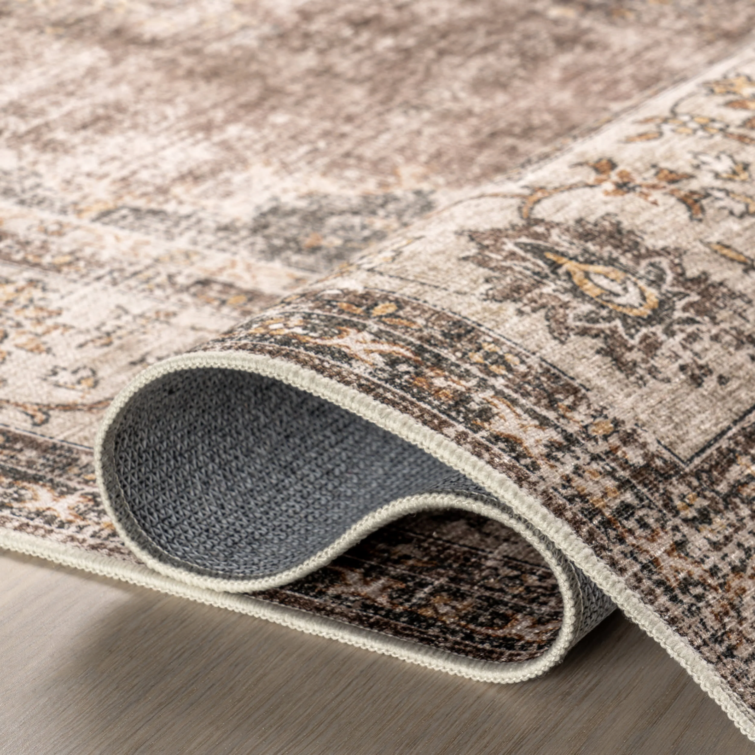 Rosewood Vintage Spill Proof Washable Rug | Dark Brown - Image 9