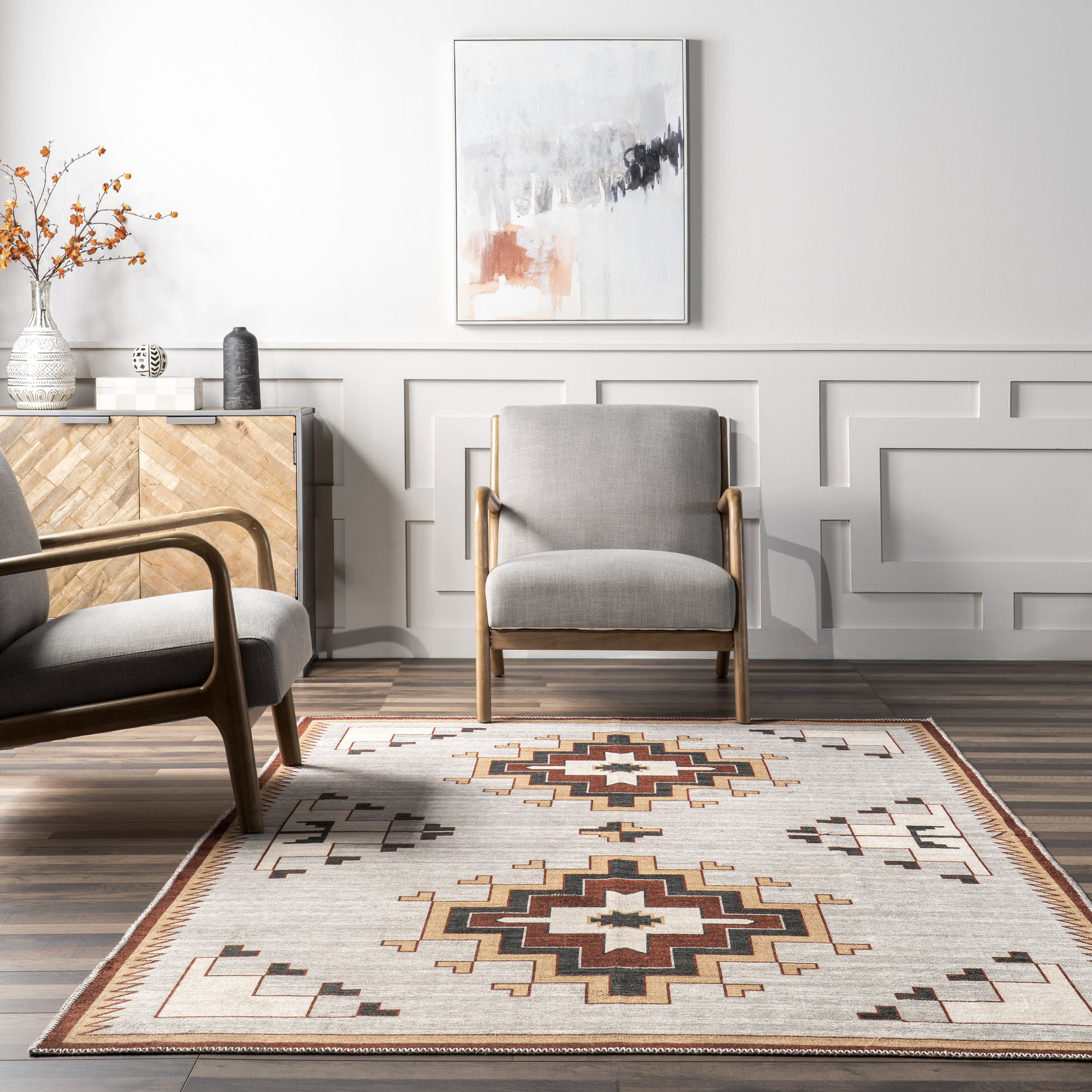 Rosey Washable Colorful Shapes Rug | Ivory - Image 4