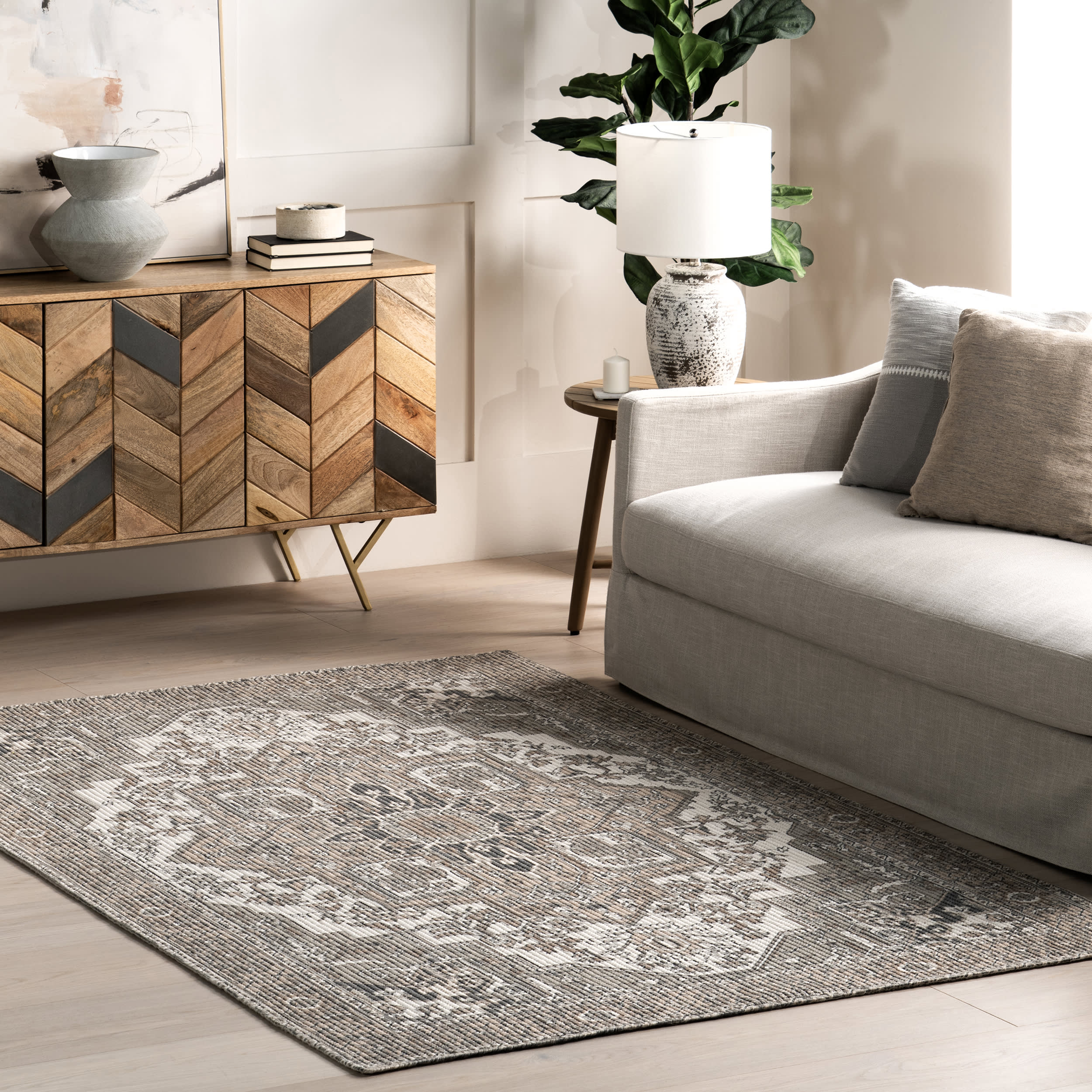 Rowena Medallion Indoor/Outdoor Rug | Grey - Image 2