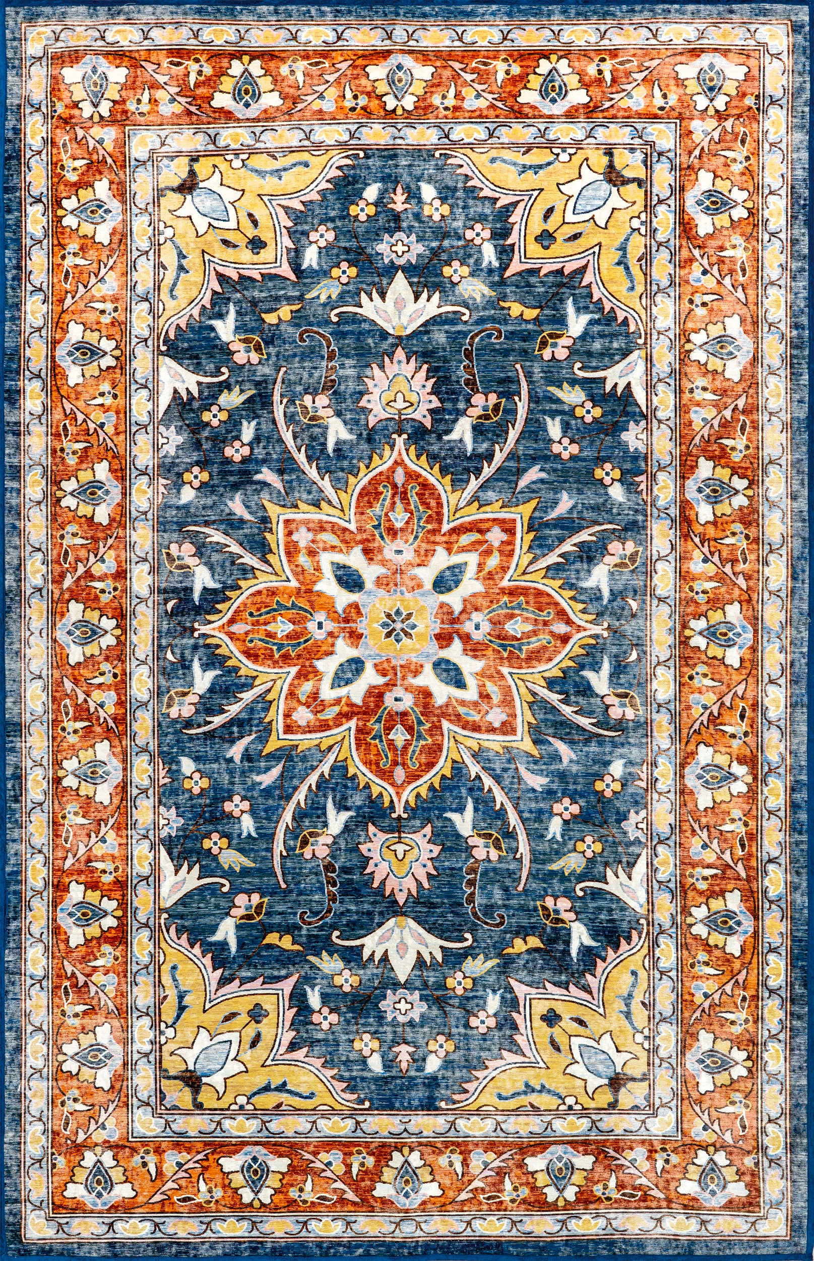 Rudy Washable Blooming Rug | Blue