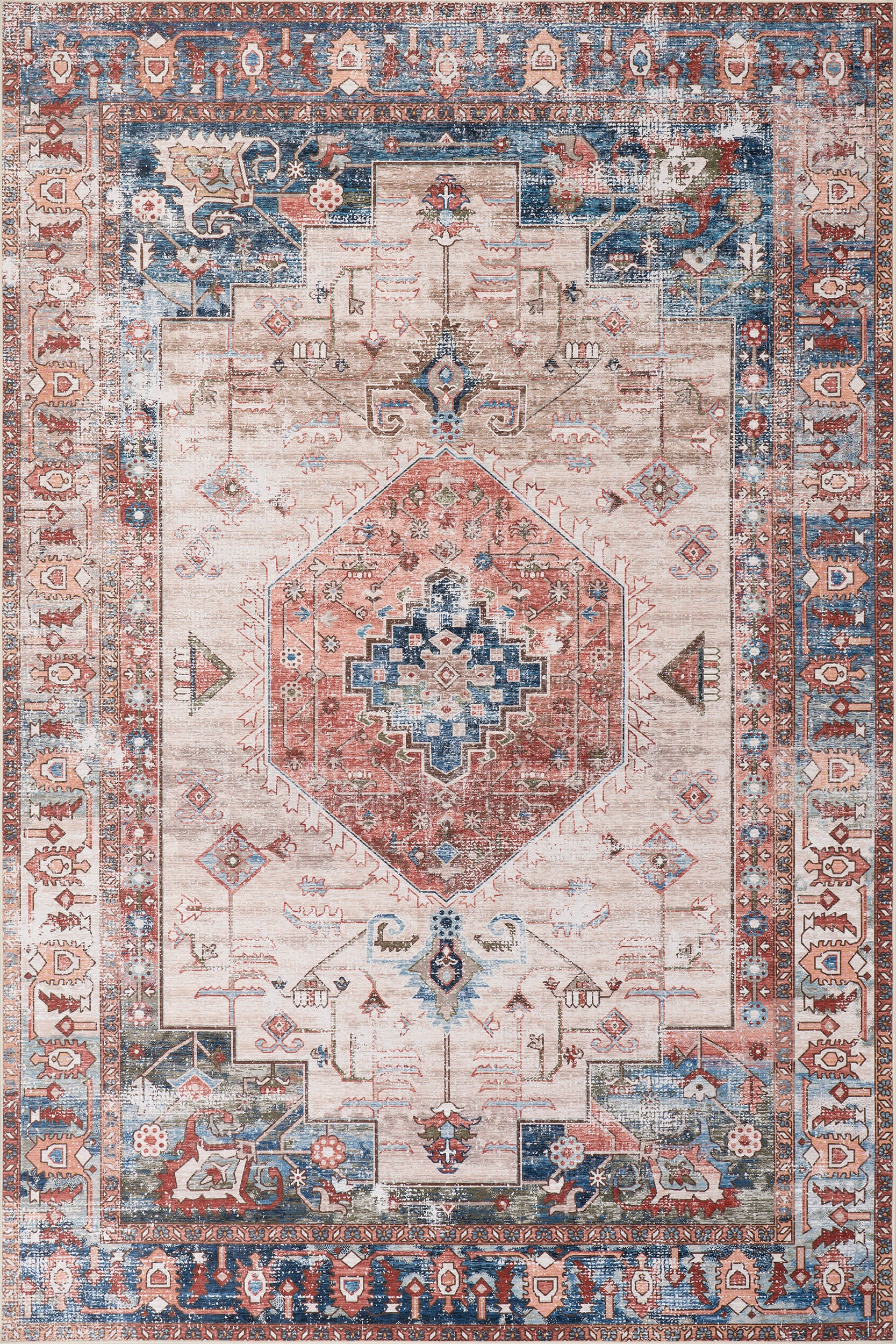 Runic Medallion Spill Proof Washable Rug | Brick