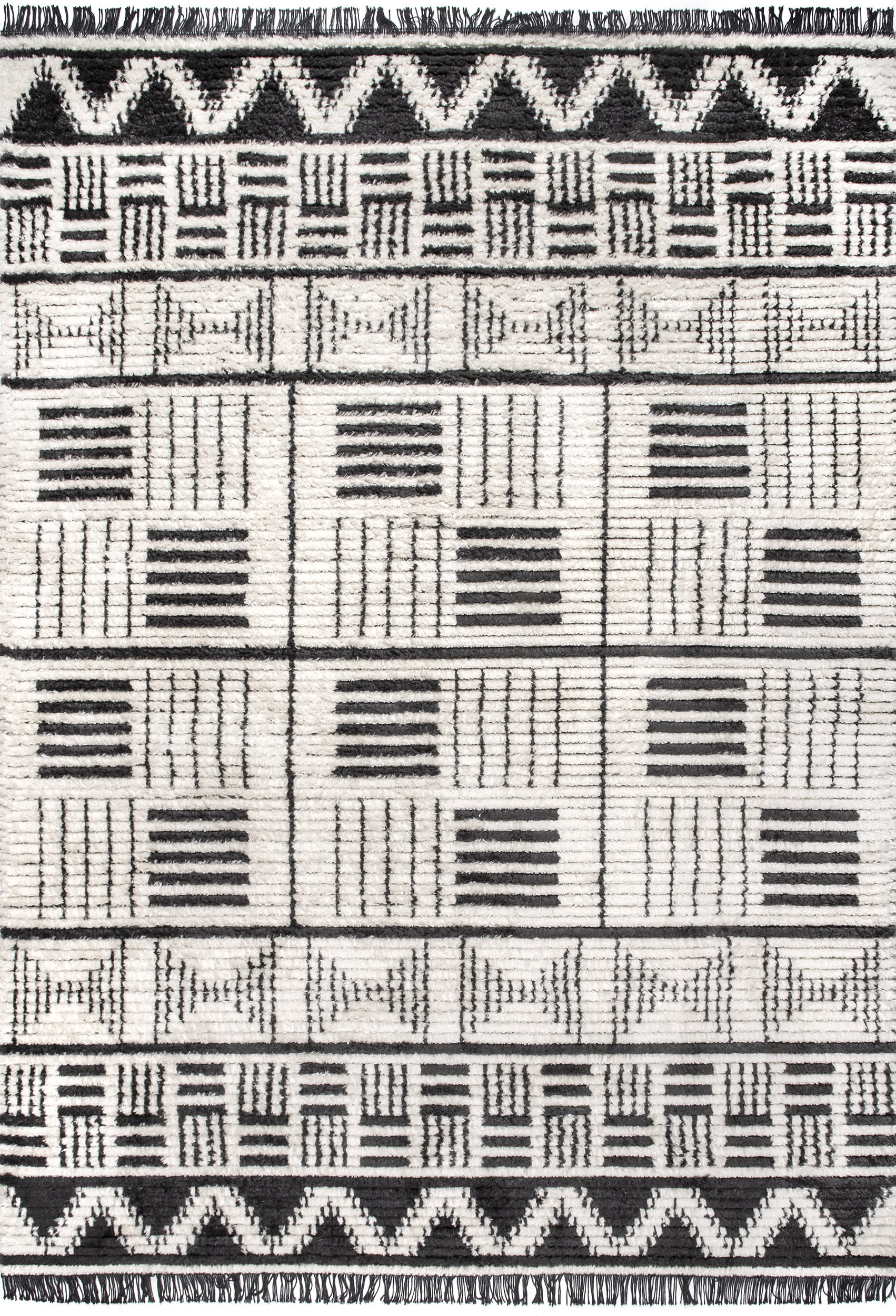 Runic Mural Tasseled Rug | Beige