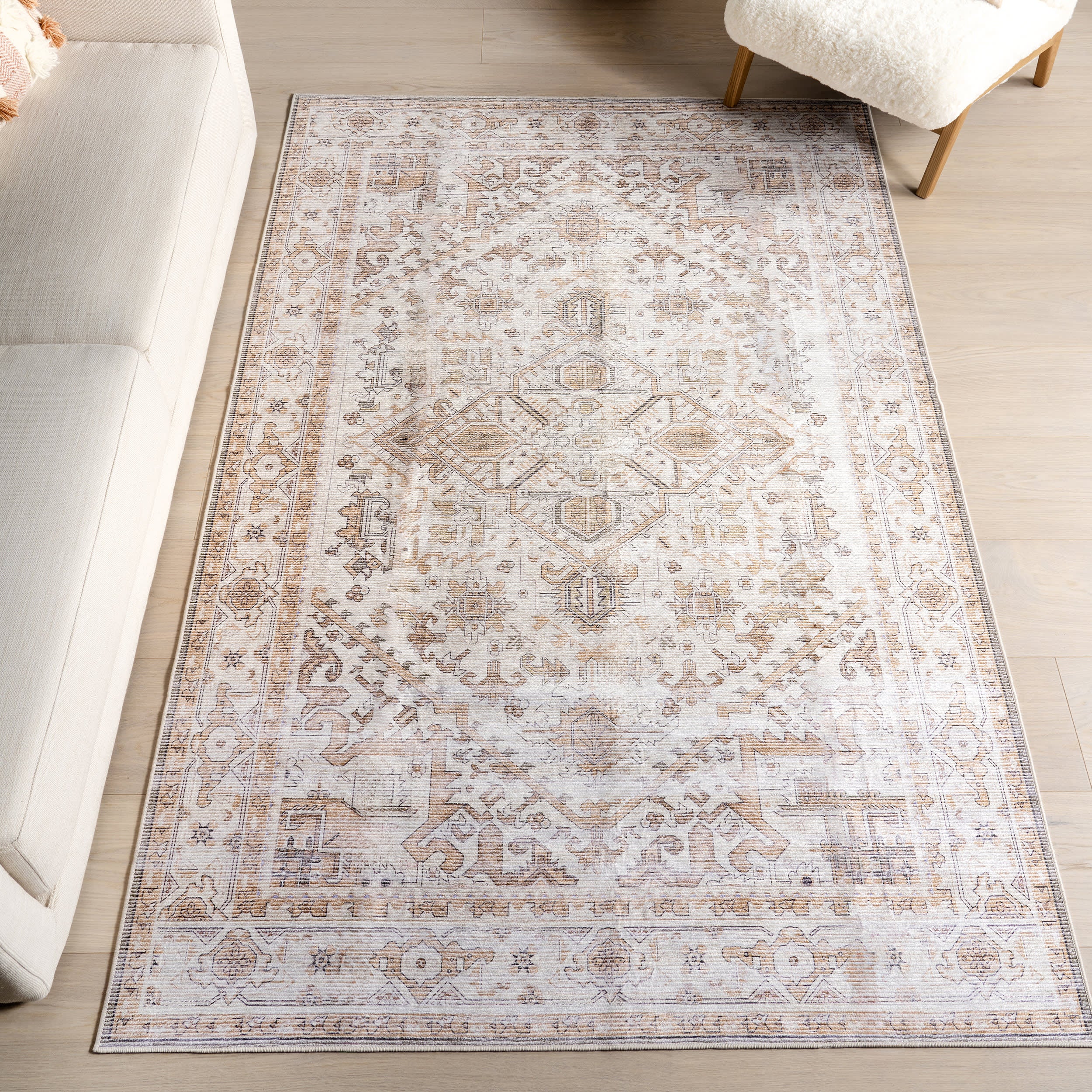Rylan Medallion Spill Proof Washable Rug | Beige - Image 2