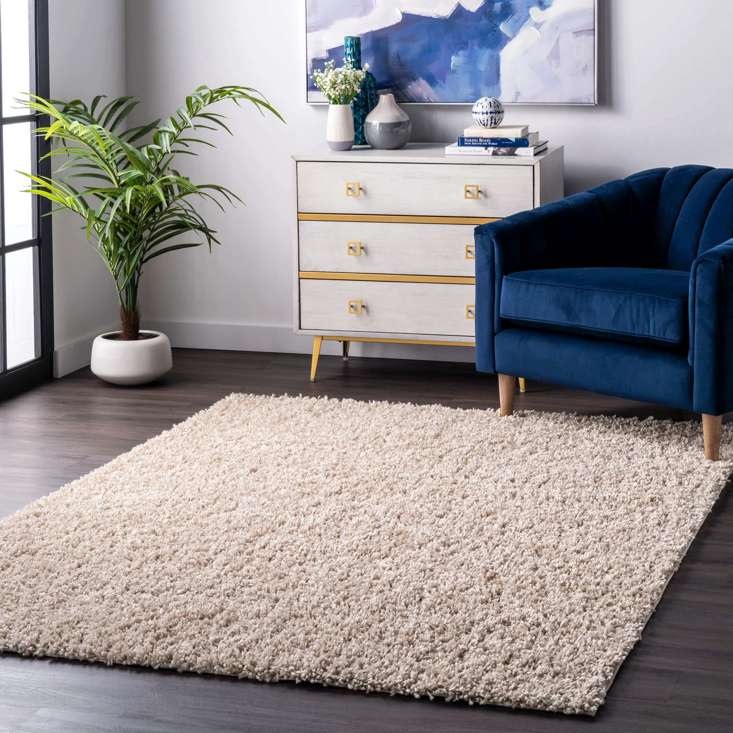 Sade Solid Shag Rug | Beige - Image 2