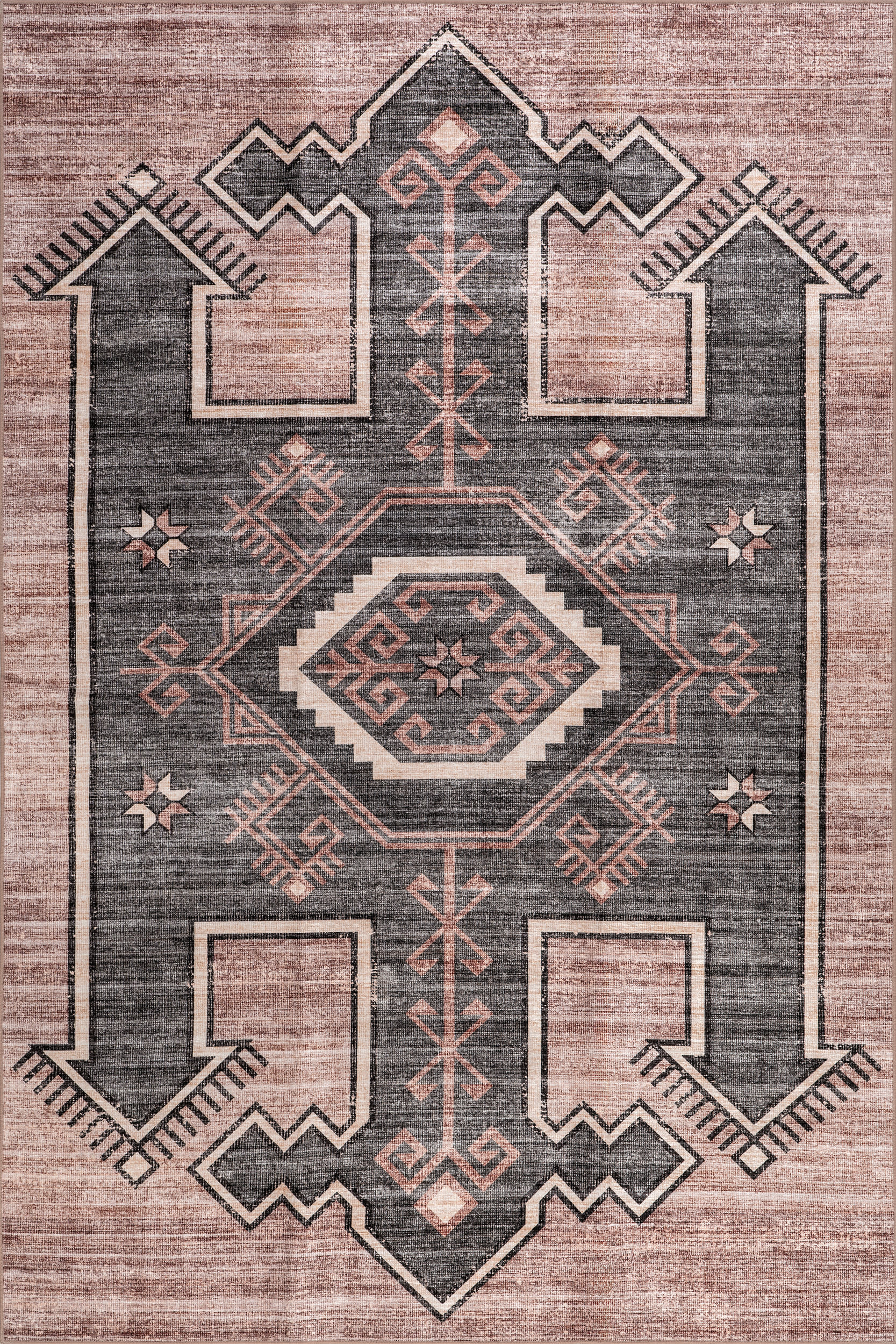 Sagebrush Geometric Spill Proof Washable Rug | Blush