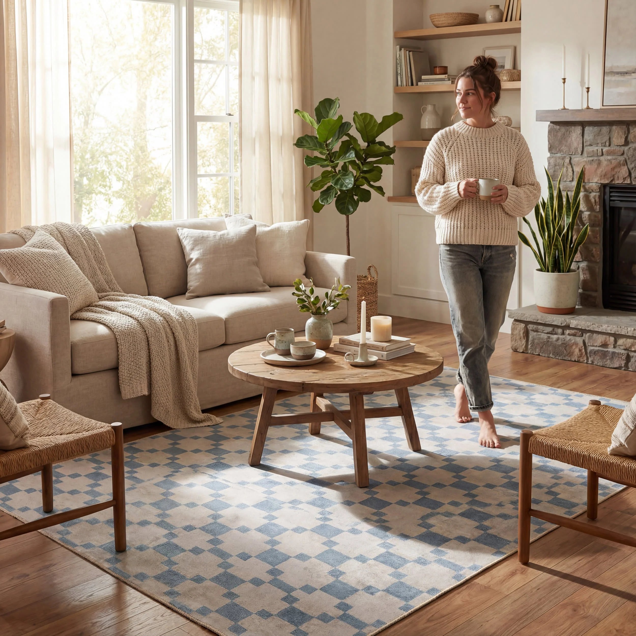 Saguara Southwestern Geometric Washable Rug | Blue - Image 9