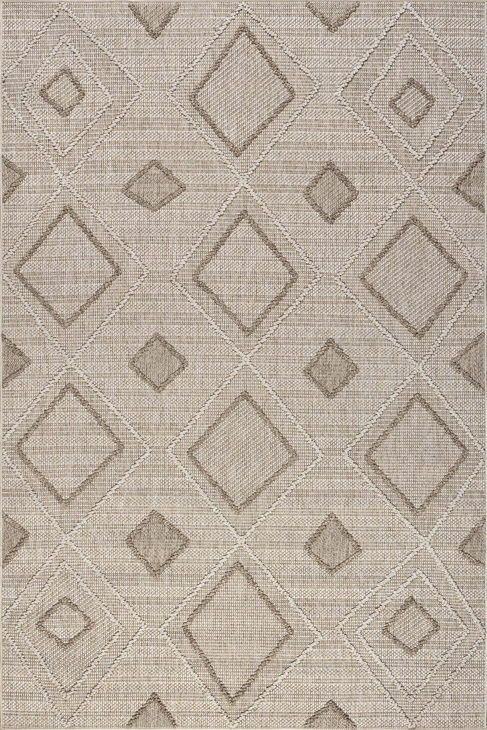 Saige High-Low Diamond Indoor/Outdoor Rug | Beige
