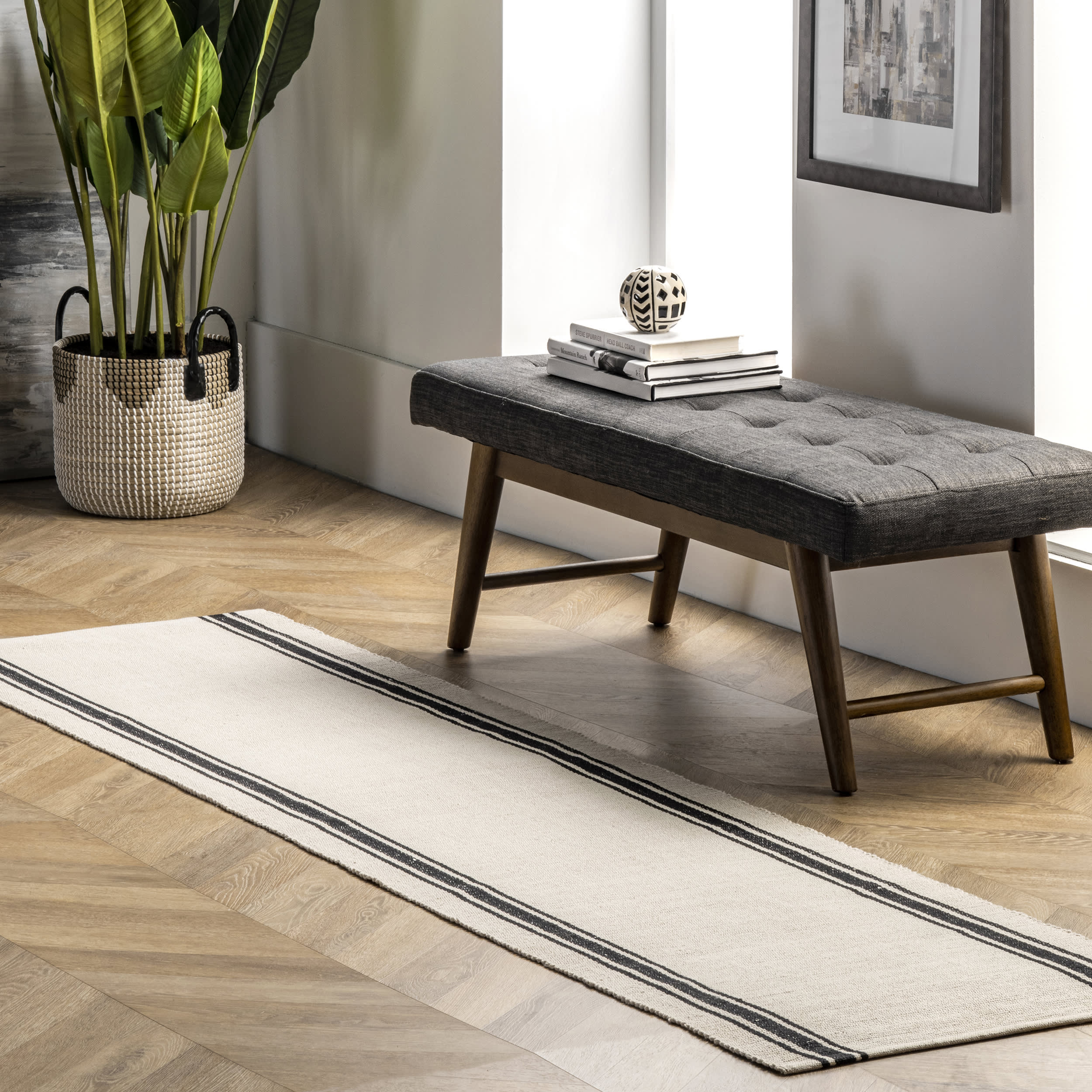 Sally Cotton Bordered Rug | Ivory - Image 2