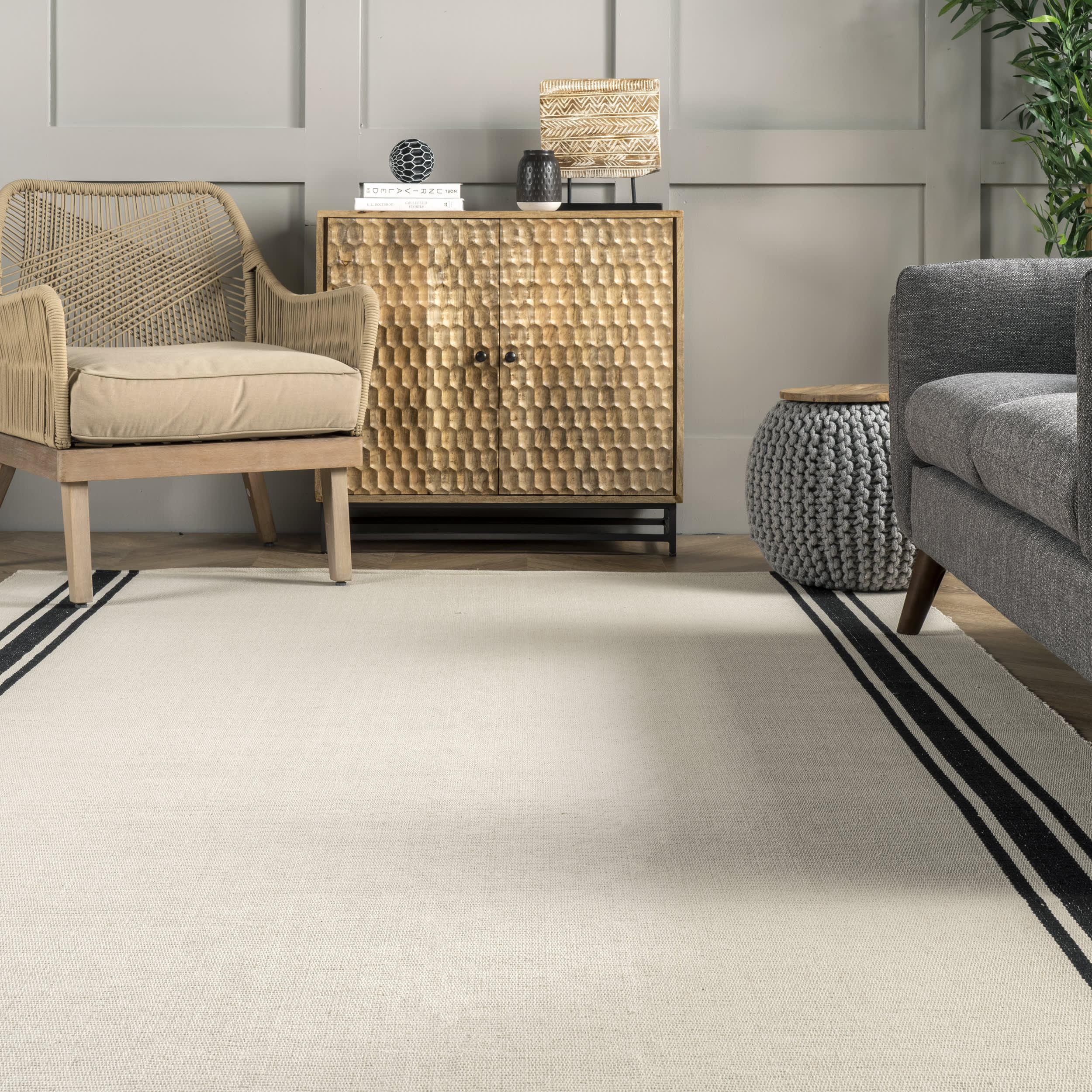 Sally Cotton Bordered Rug | Ivory - Image 4