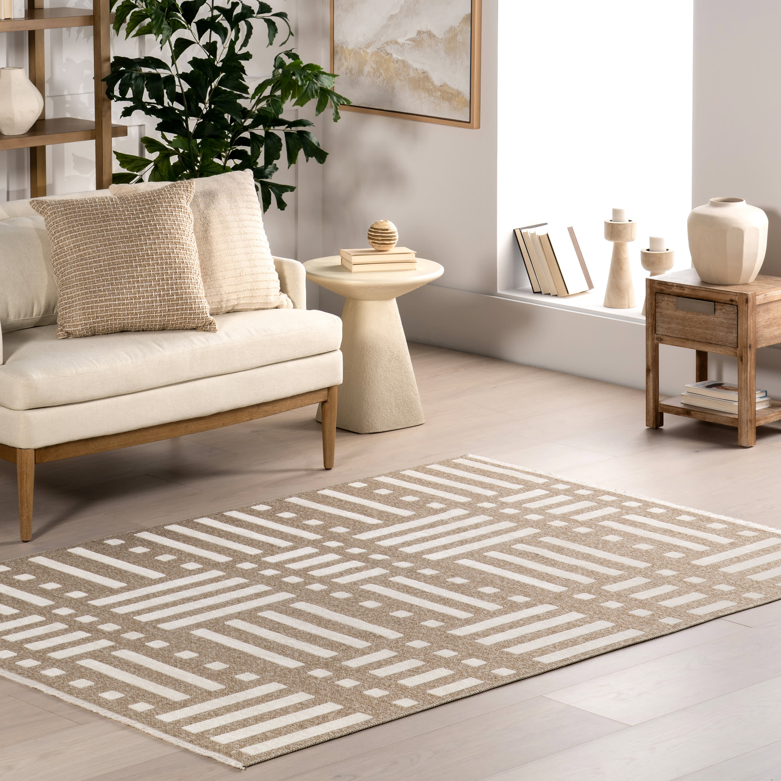 Salma Geometric Reversible Washable Rug | Beige - Image 9