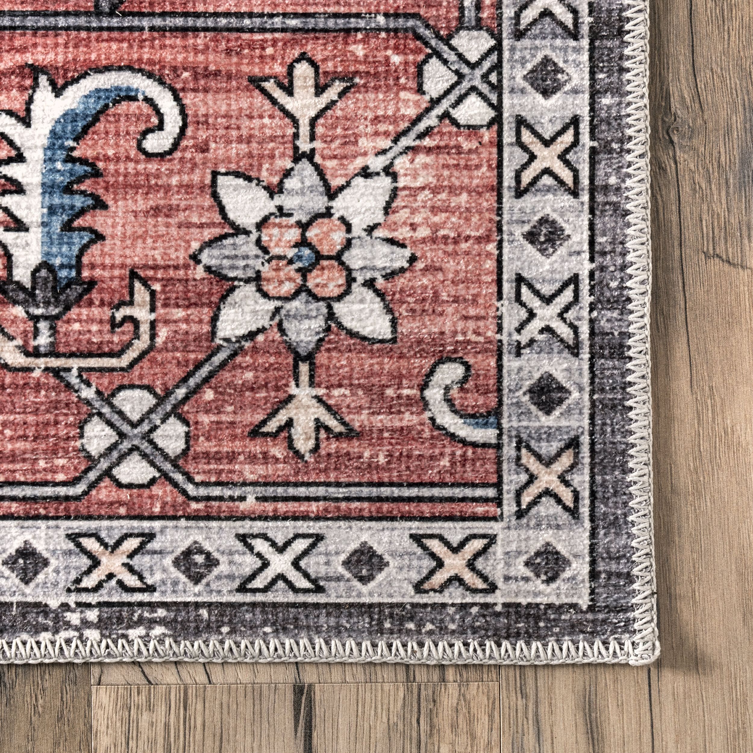 Sammie Vintage Medallion Washable Rug | Brick - Image 3