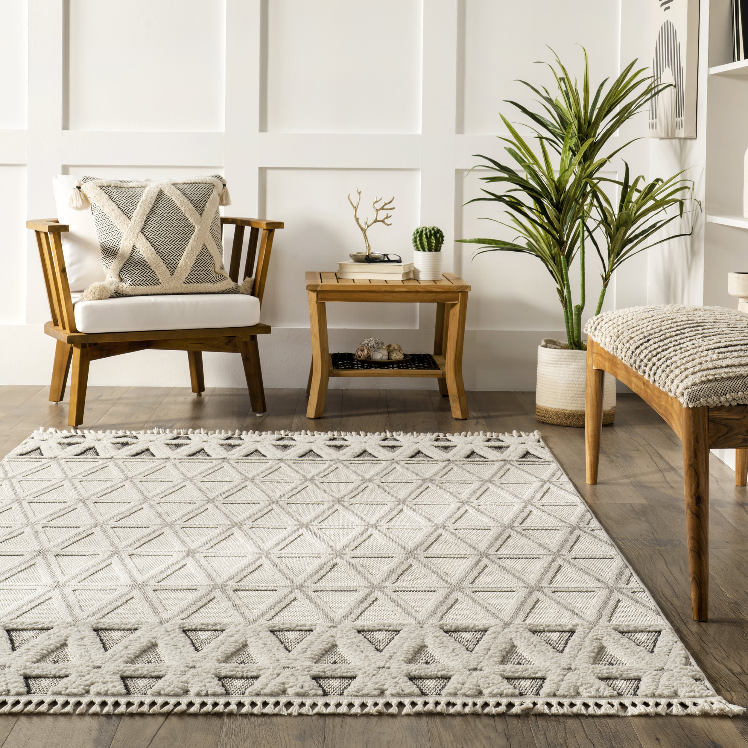 Sapphire Tiled Pyramids Rug | Beige - Image 4